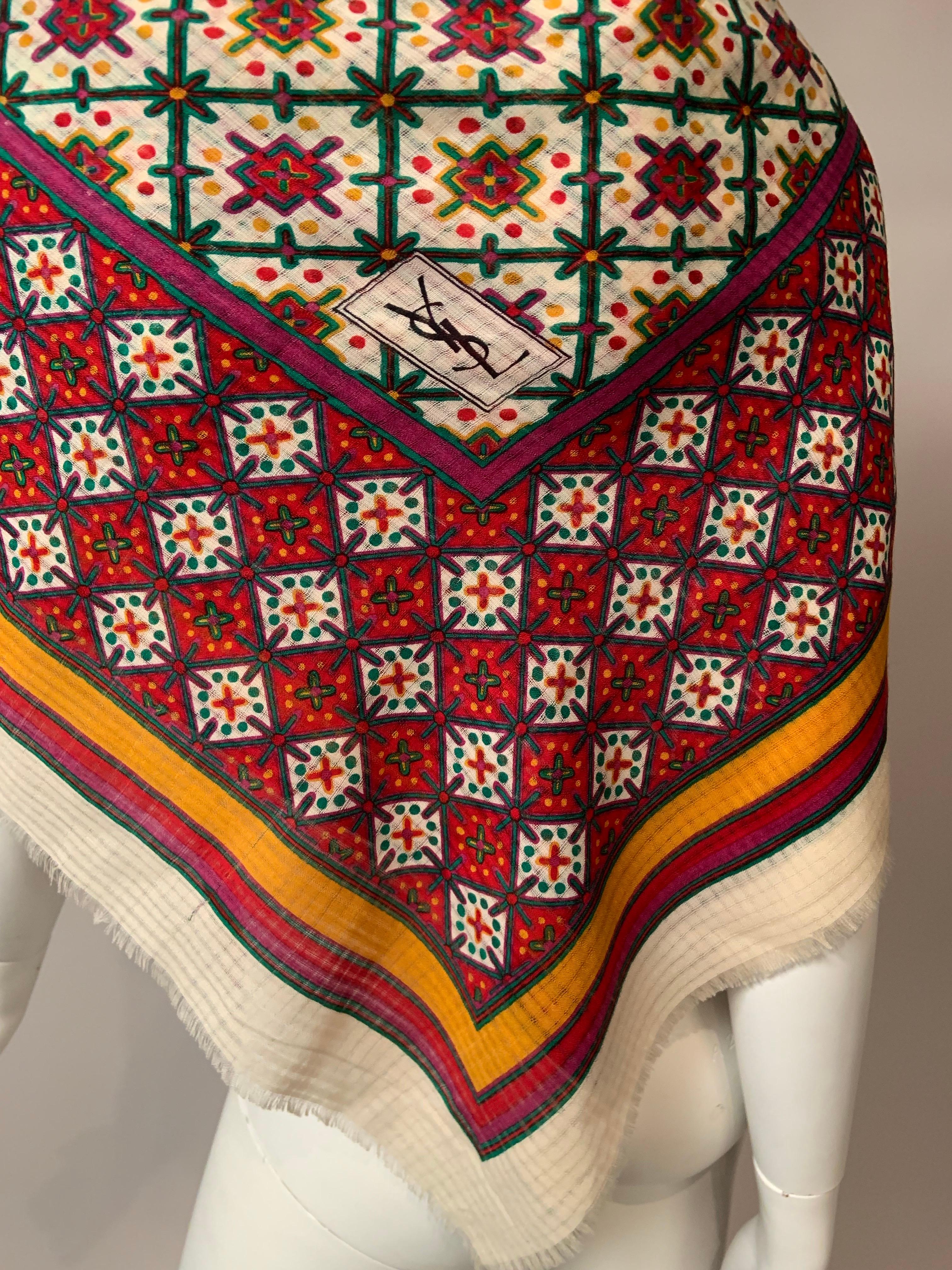 Yves Saint Laurent Colorful Wool Challis Shawl in vendita 7
