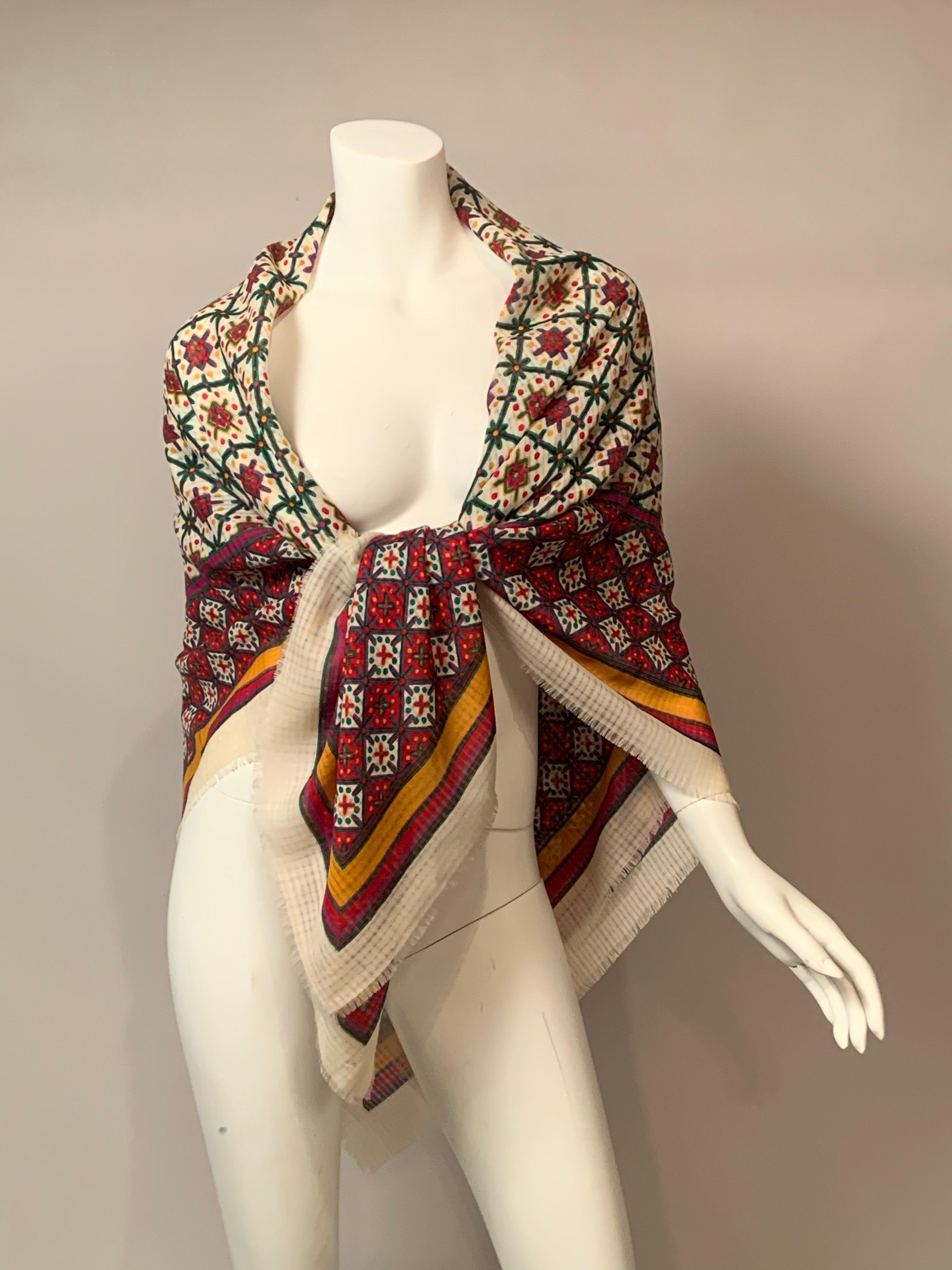 Beige Yves Saint Laurent Colorful Wool Challis Shawl in vendita