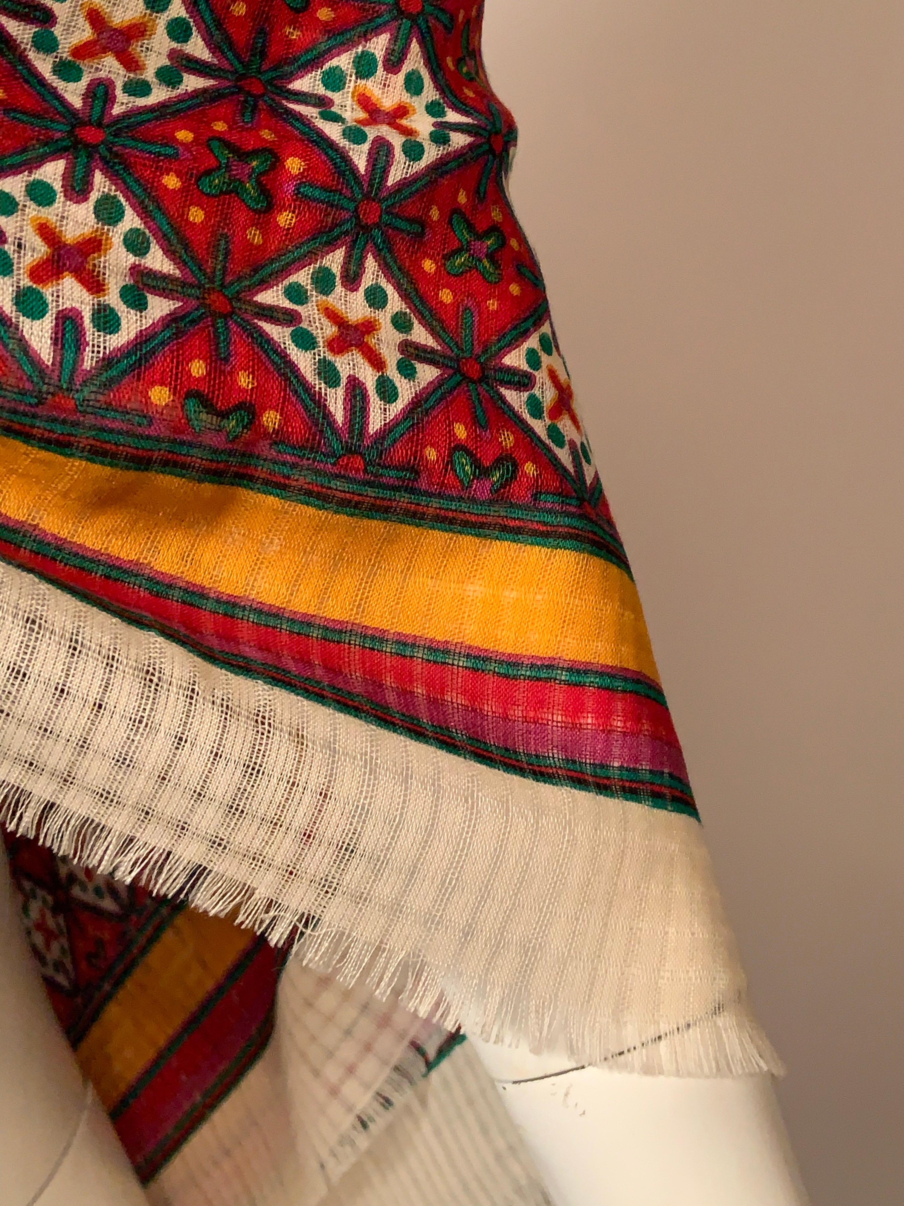 Donna Yves Saint Laurent Colorful Wool Challis Shawl in vendita