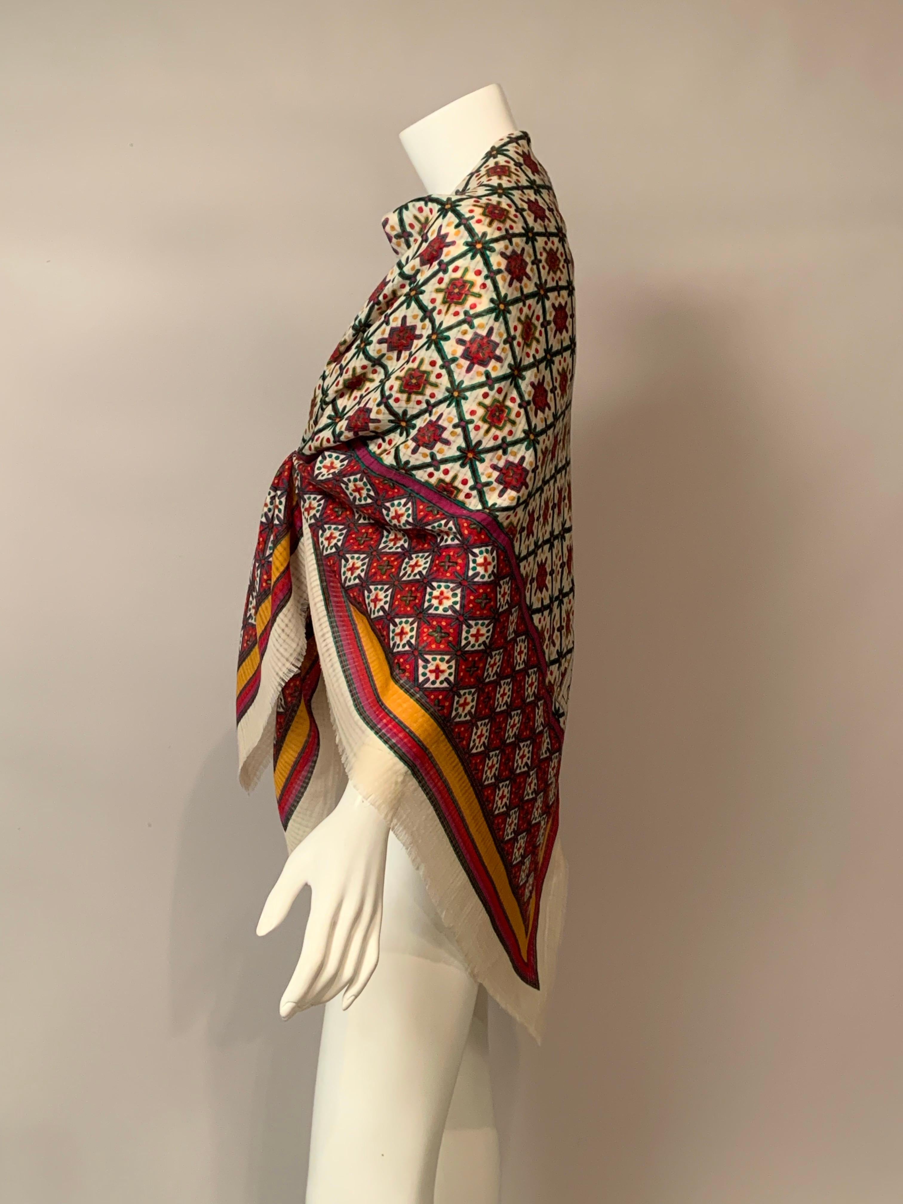 Yves Saint Laurent Colorful Wool Challis Shawl in vendita 1