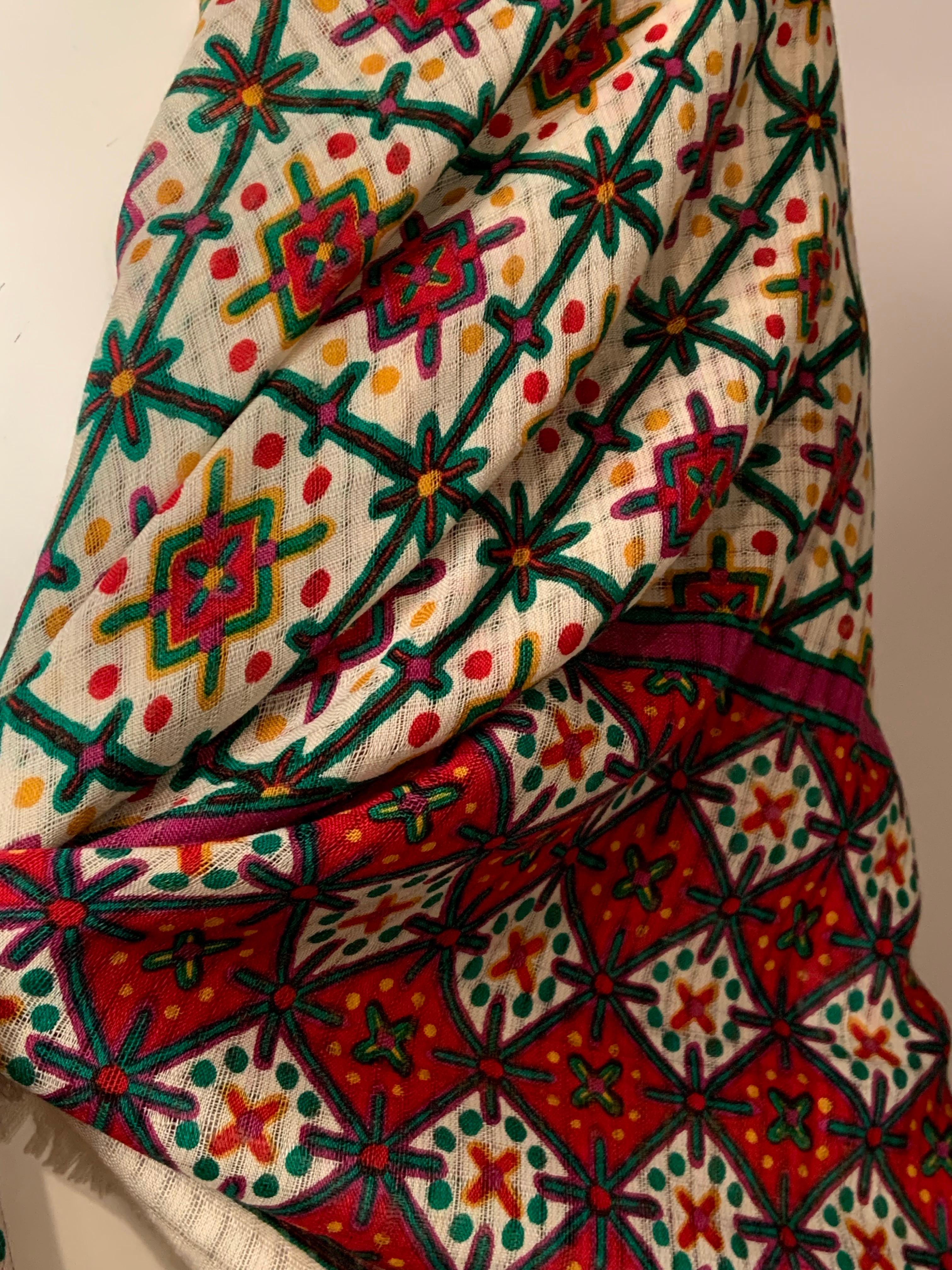 Yves Saint Laurent Colorful Wool Challis Shawl in vendita 2