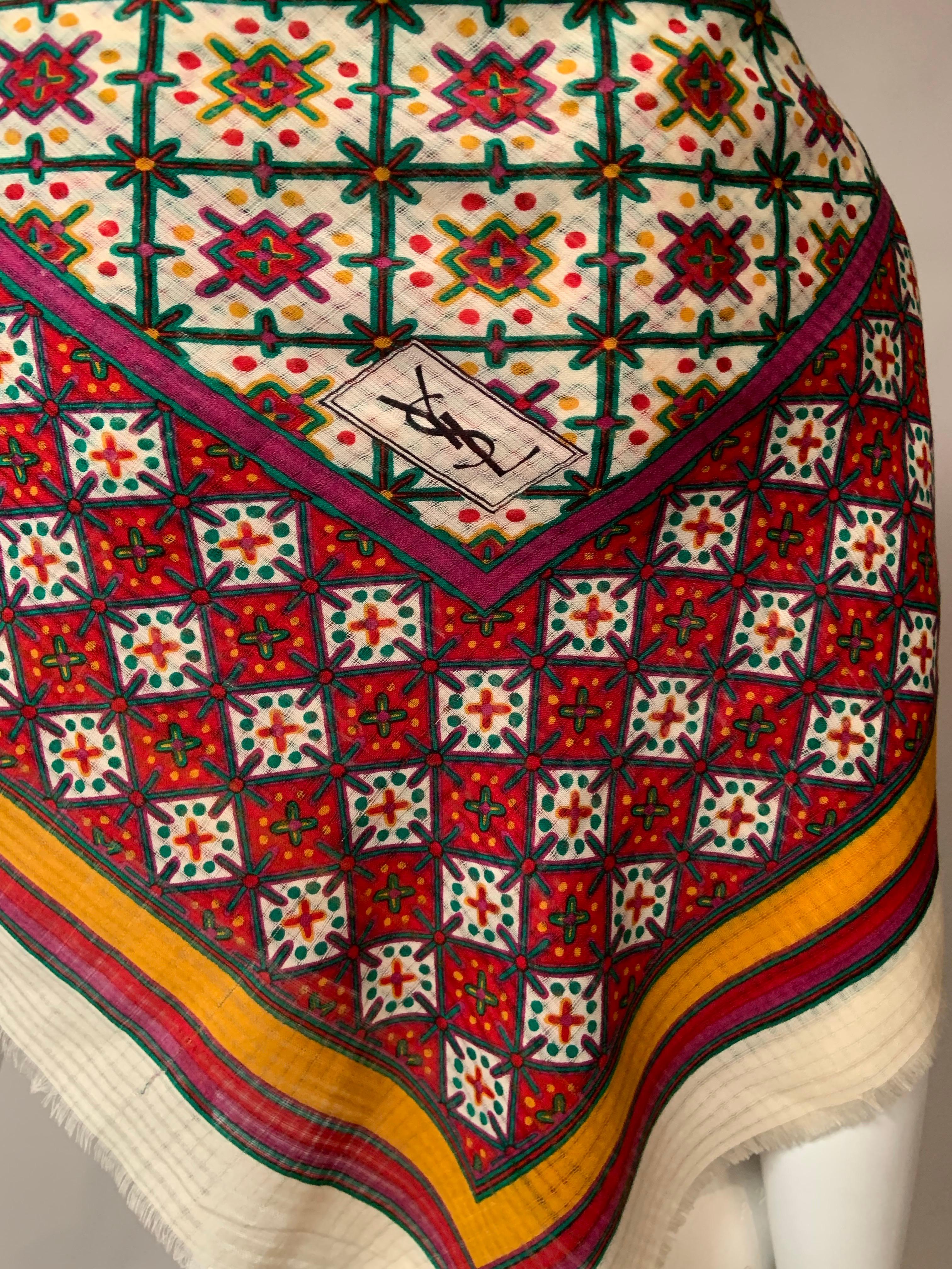 Yves Saint Laurent Colorful Wool Challis Shawl in vendita 4