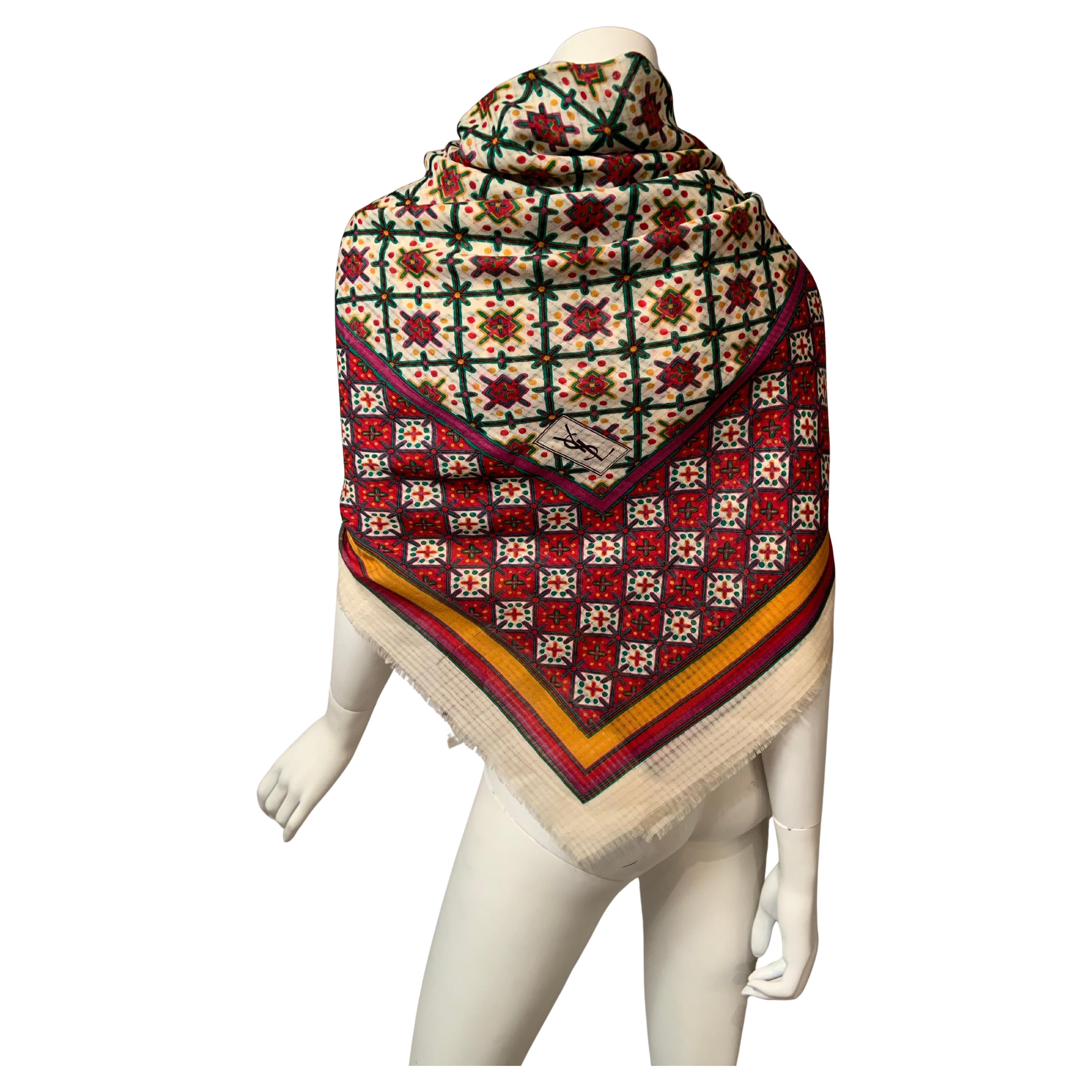 Yves Saint Laurent Colorful Wool Challis Shawl in vendita