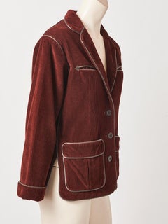 Yves Saint Laurent Corduroy Blazer with Leather Trim