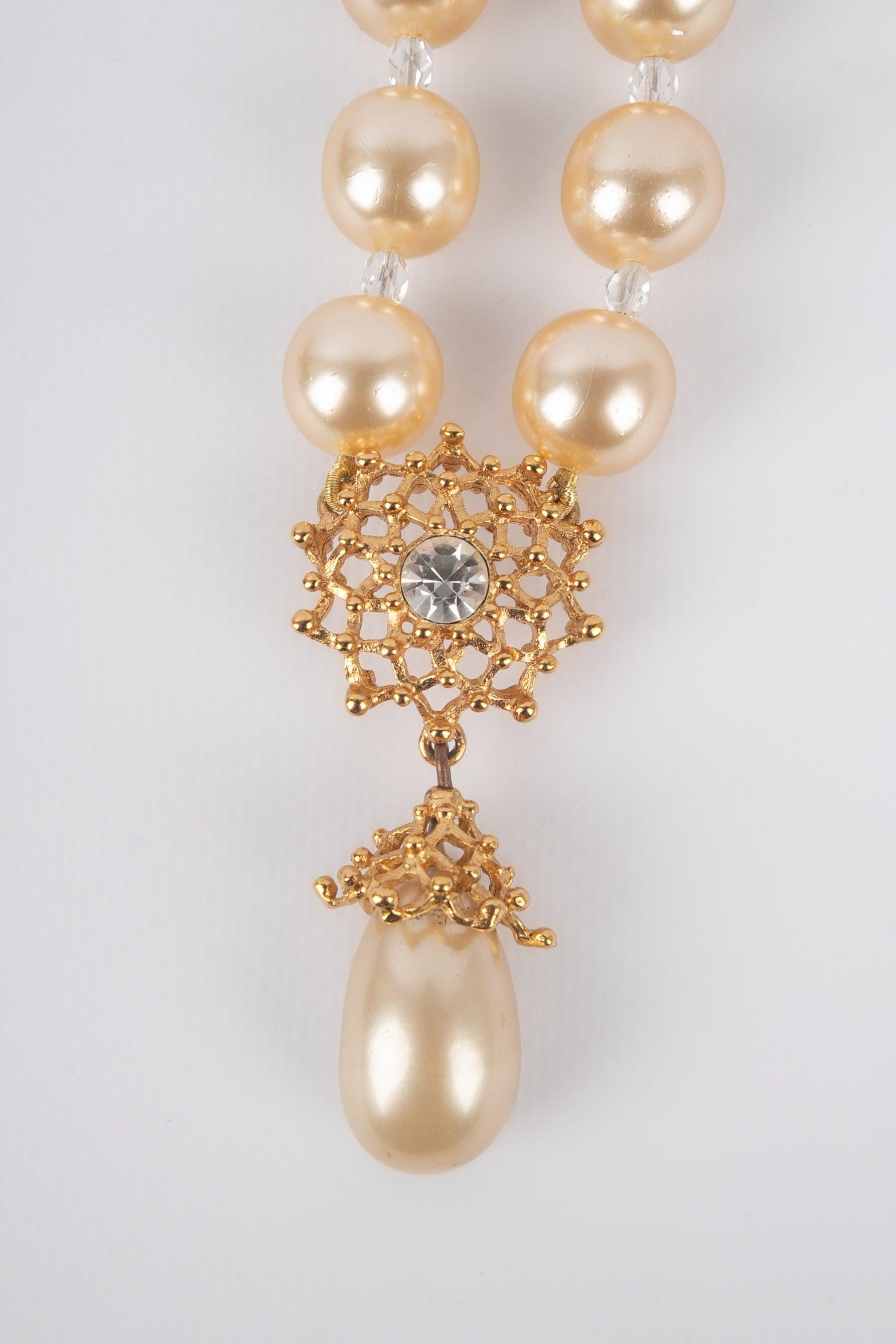 Women's Yves Saint Laurent Costume Pearl Necklace with Rhinestones, 1980s