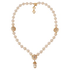Yves Saint Laurent Costume Pearl Necklace with Rhinestones, 1980s