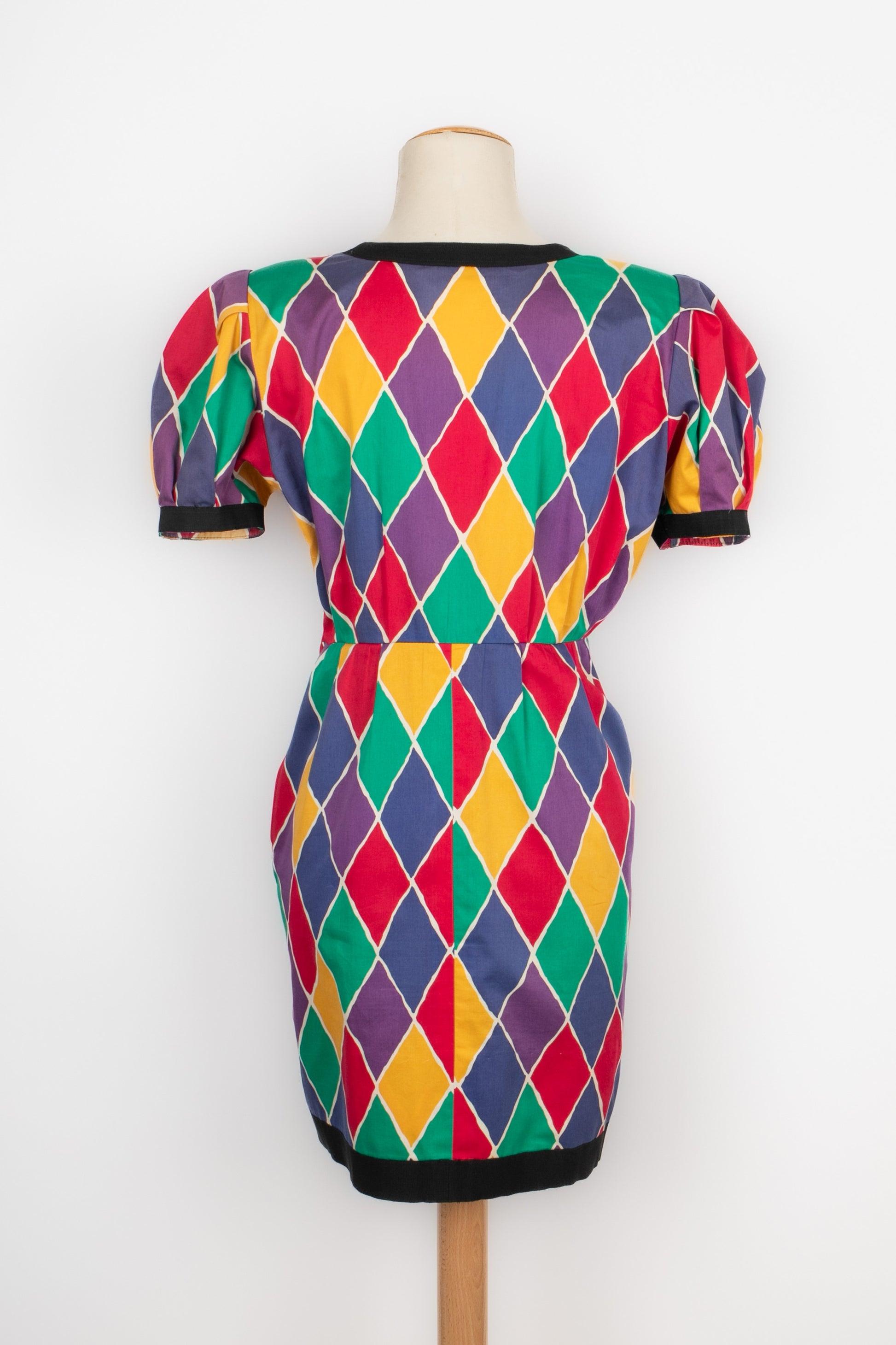 Purple Yves Saint Laurent Cotton Harlequin Dress, 1988 For Sale
