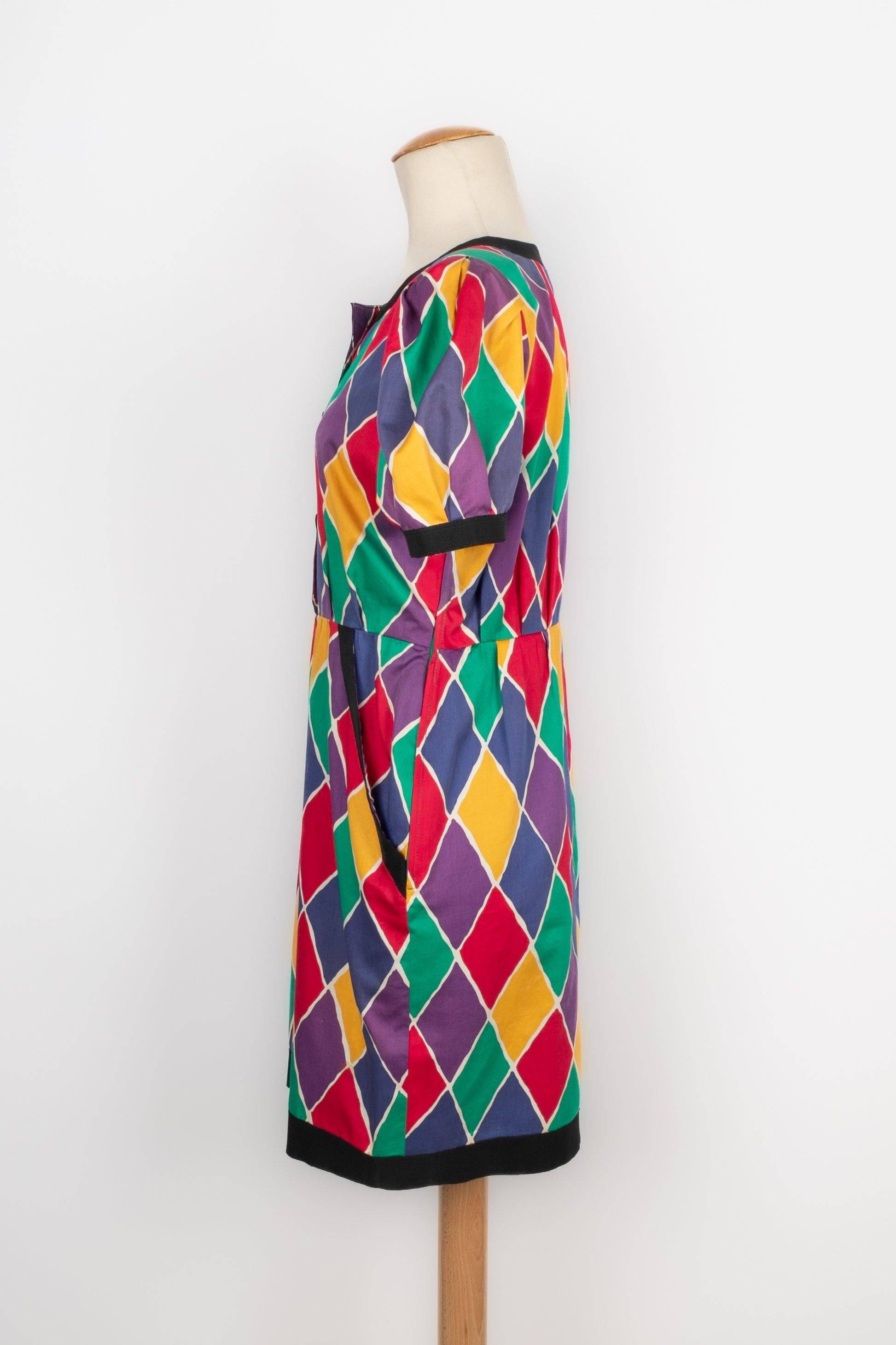 Yves Saint Laurent Cotton Harlequin Dress, 1988 In Excellent Condition For Sale In SAINT-OUEN-SUR-SEINE, FR