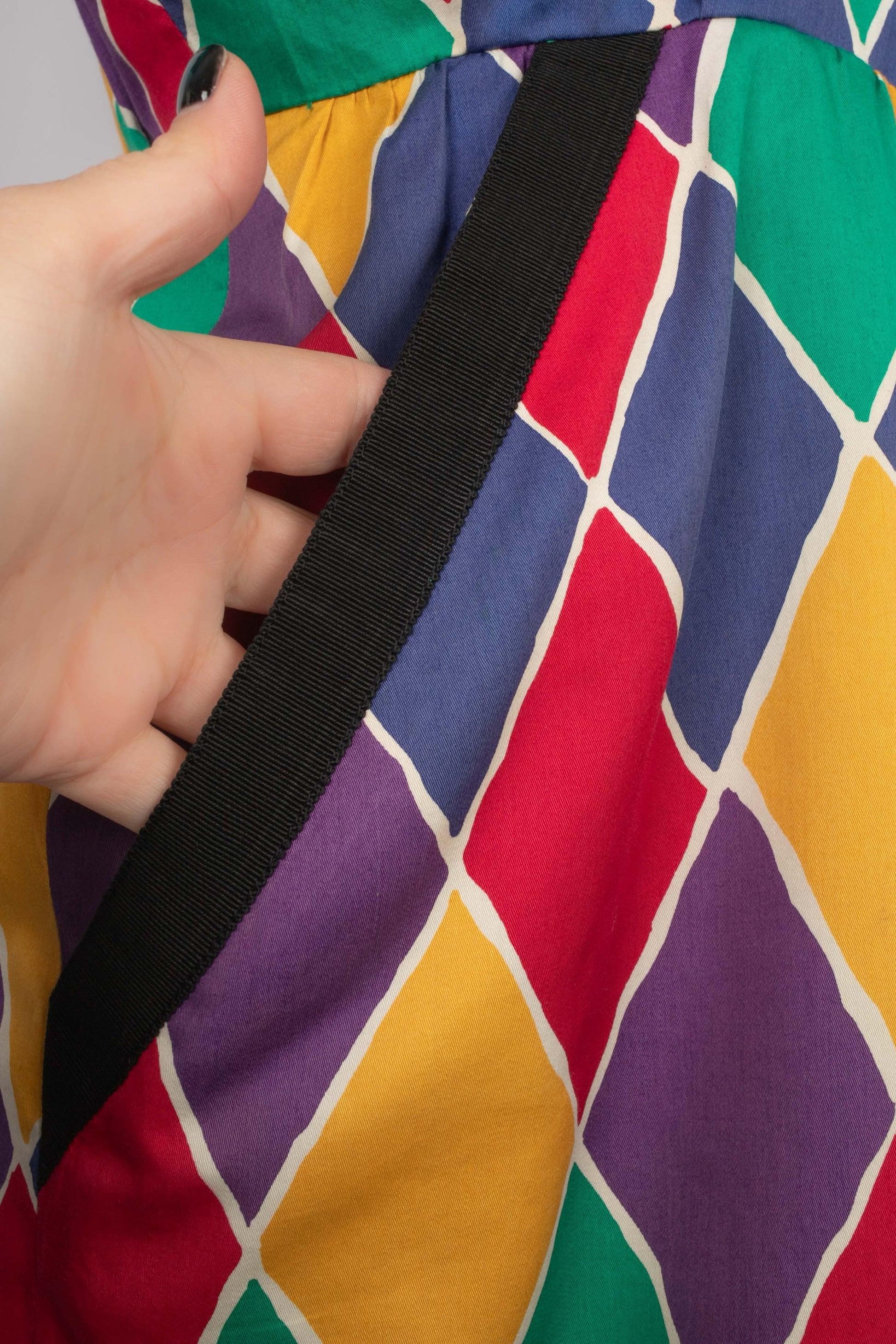 Yves Saint Laurent Cotton Harlequin Dress, 1988 For Sale 1