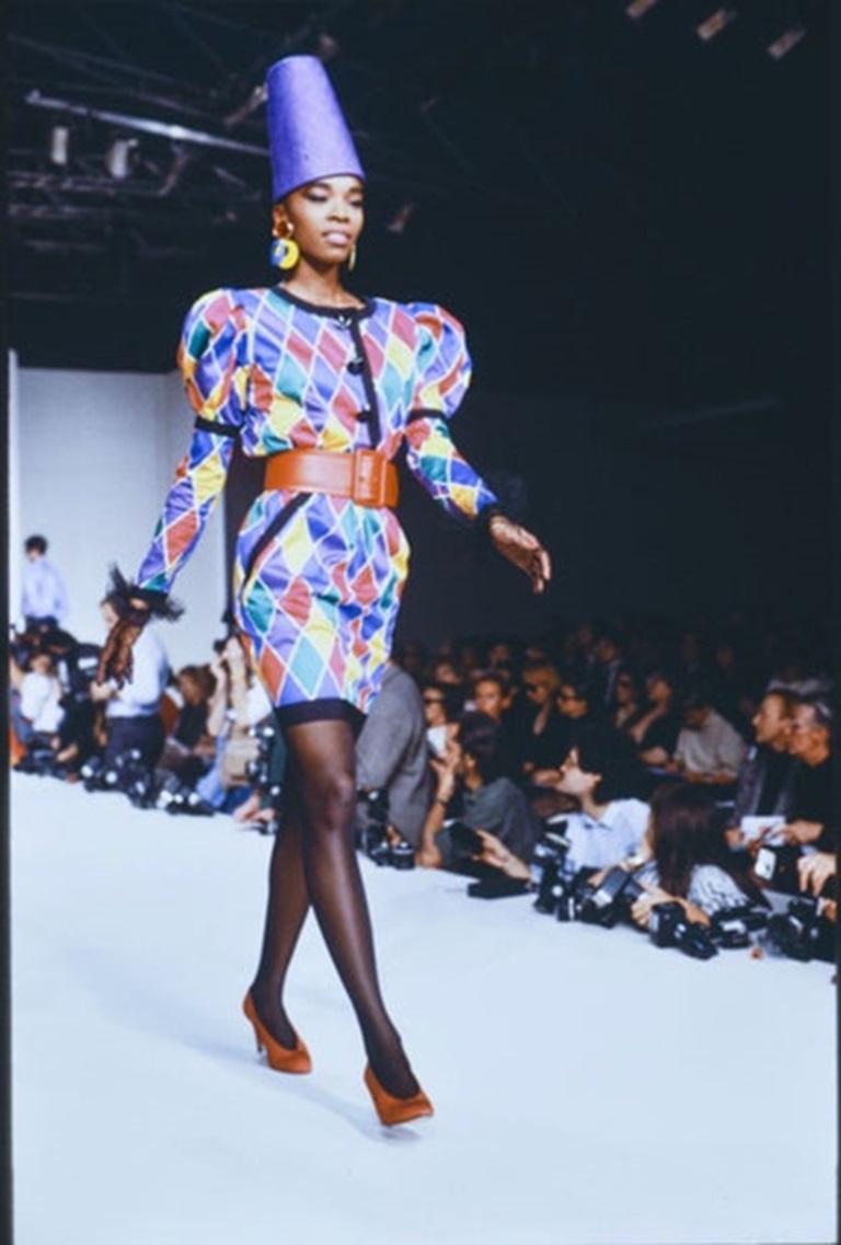 Yves Saint Laurent Cotton Harlequin Dress, 1988 For Sale 4