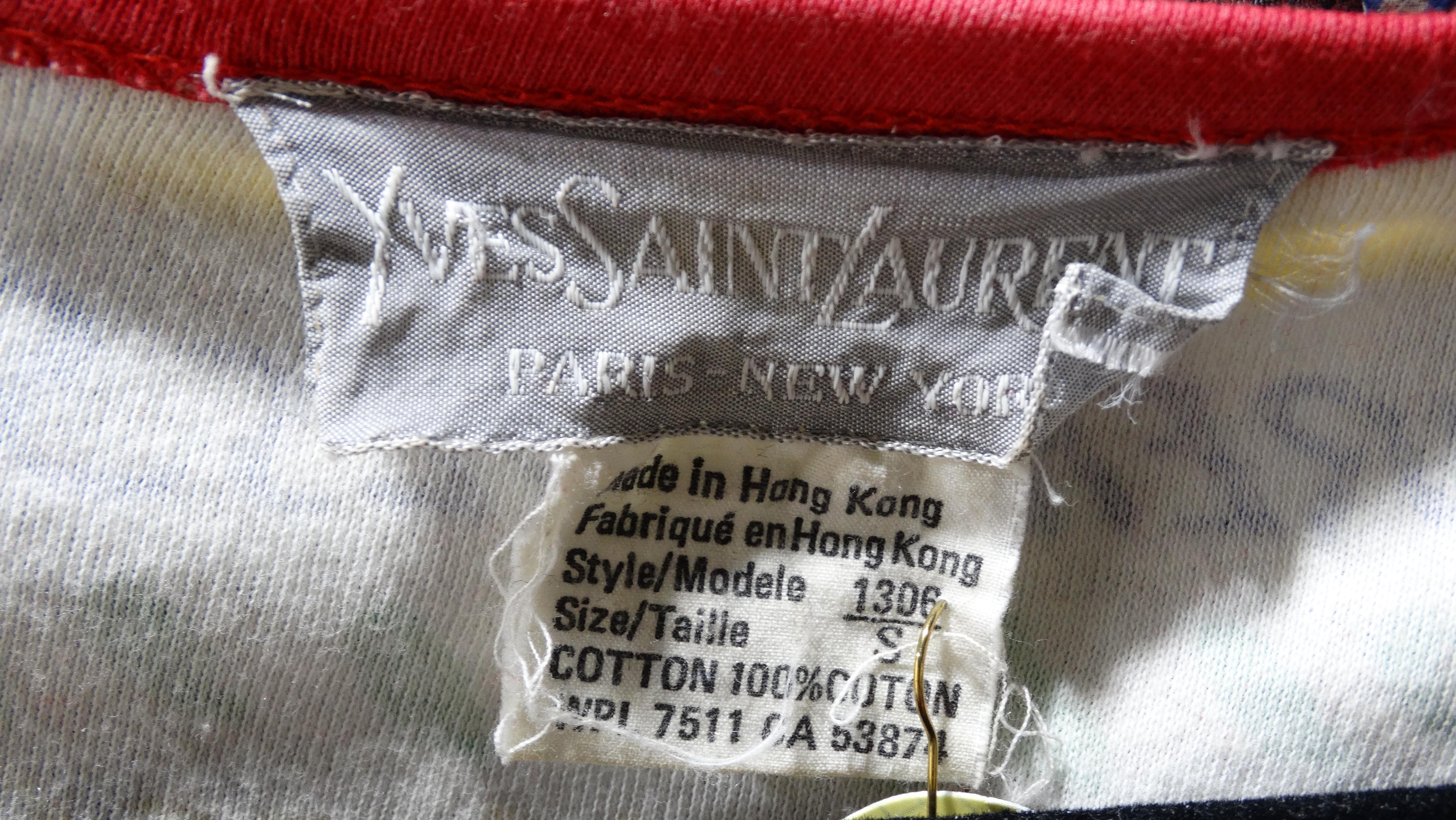 Yves Saint Laurent - Robe à manches longues en coton imprimé en vente 3