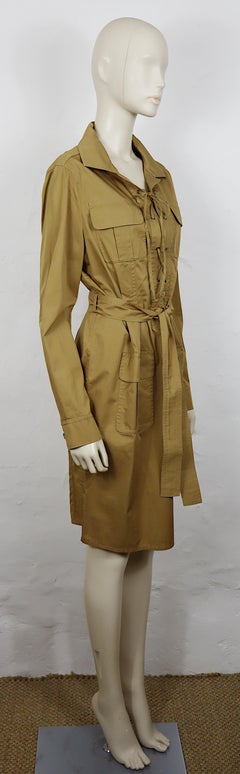 YVES SAINT LAURENT Cotton Safari Dress with Lace-Up Front