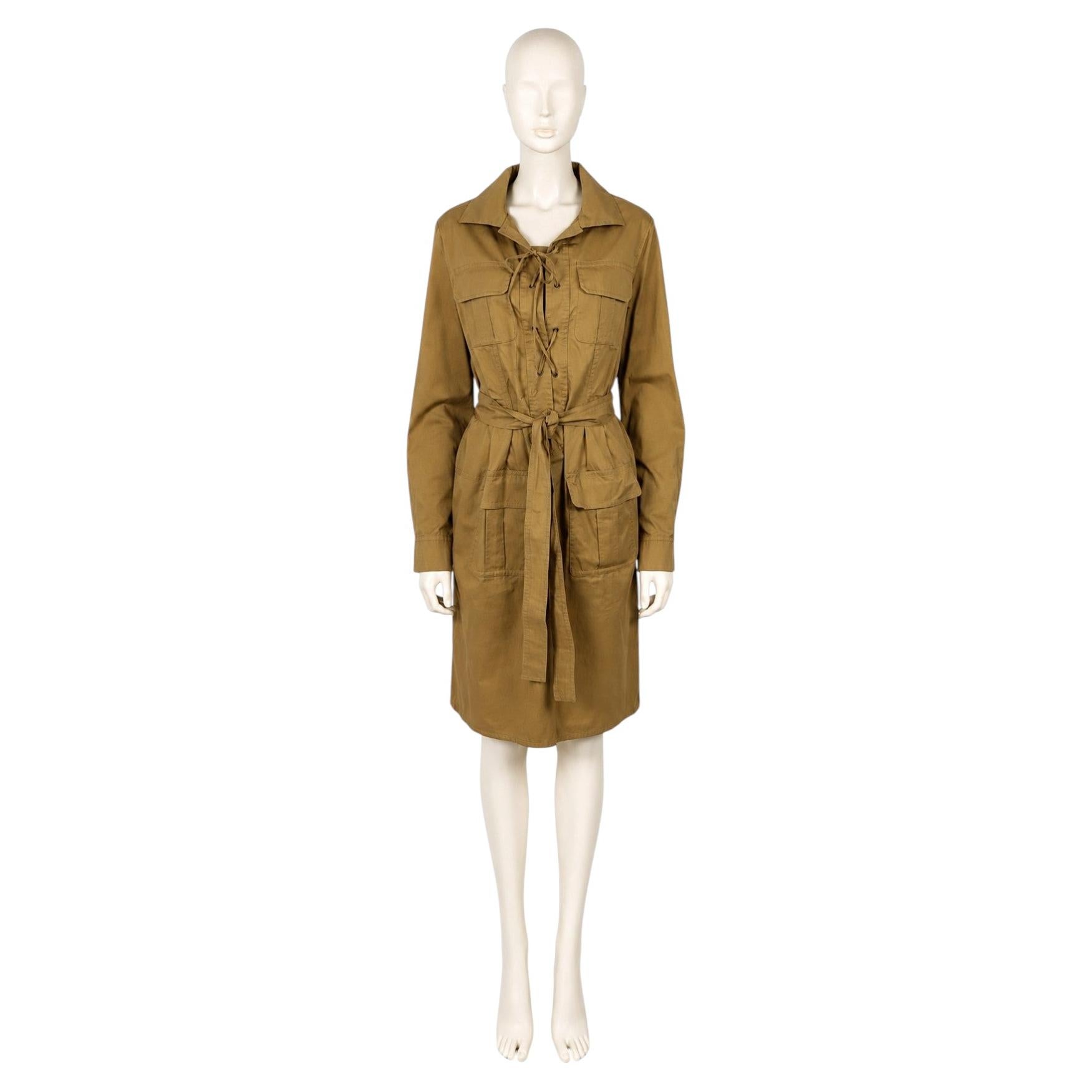 YVES SAINT LAURENT Cotton Safari Dress with Lace-Up Front