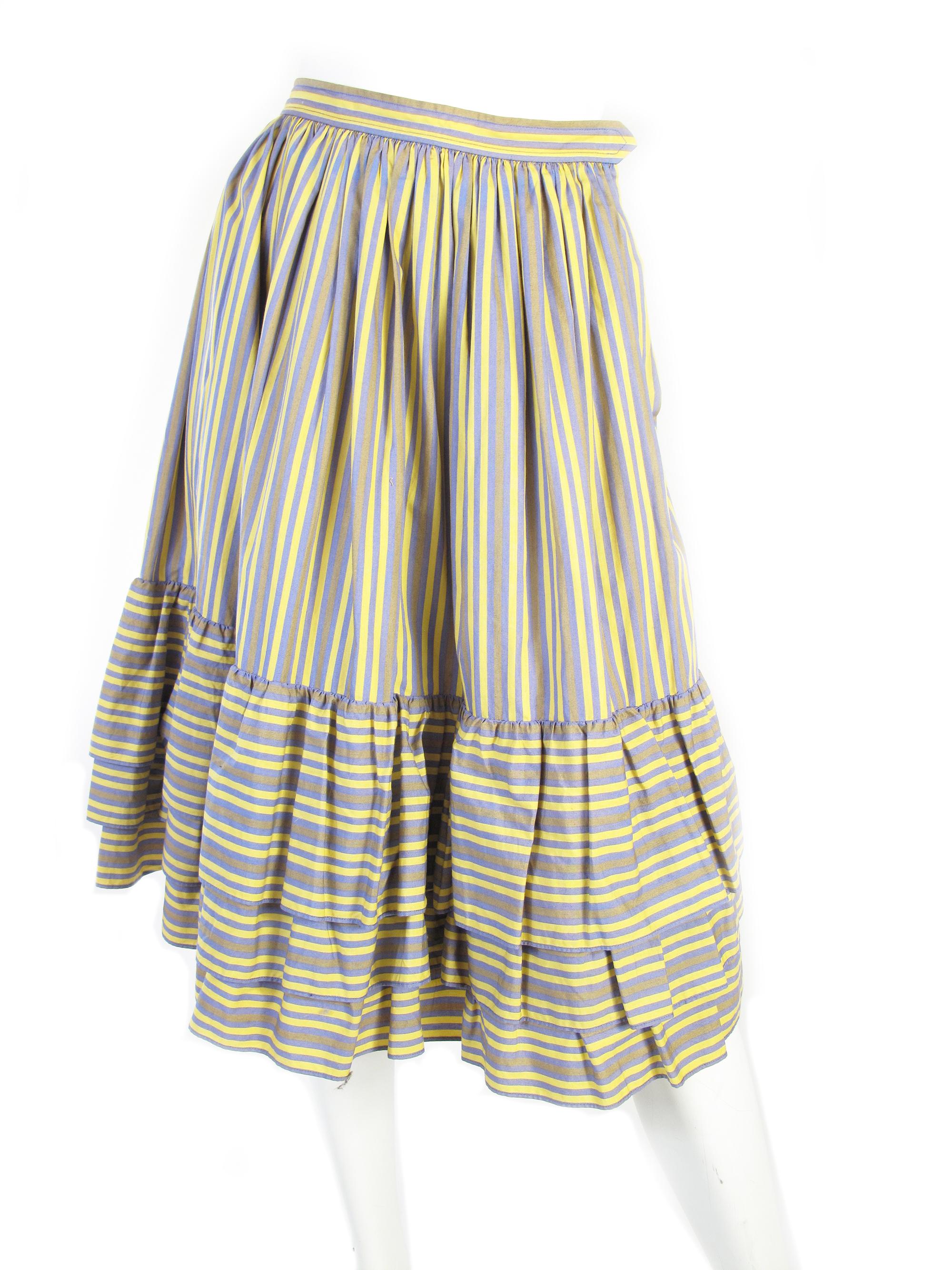 1980s Yves Saint Laurent Rive Gauche cotton striped skirt with ruffle trim.  Size small
