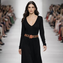 Yves Saint Laurent Couture Belt Gold Chain Cabochons Rhinestone Medallion 1970s