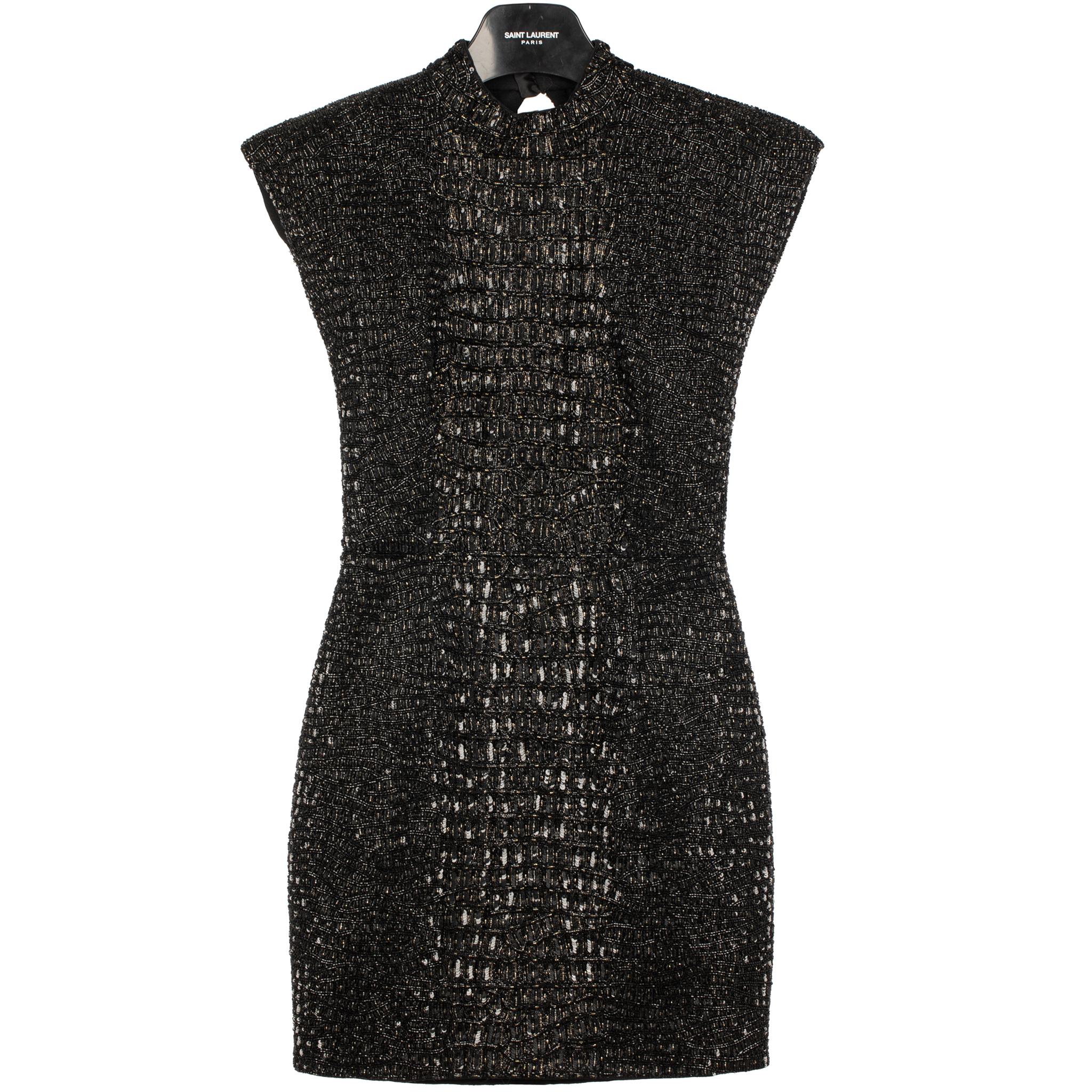 Yves Saint Laurent Couture Schwarzes Abendkleid mit Krokodilperlenbesatz 36 Fr im Angebot 7
