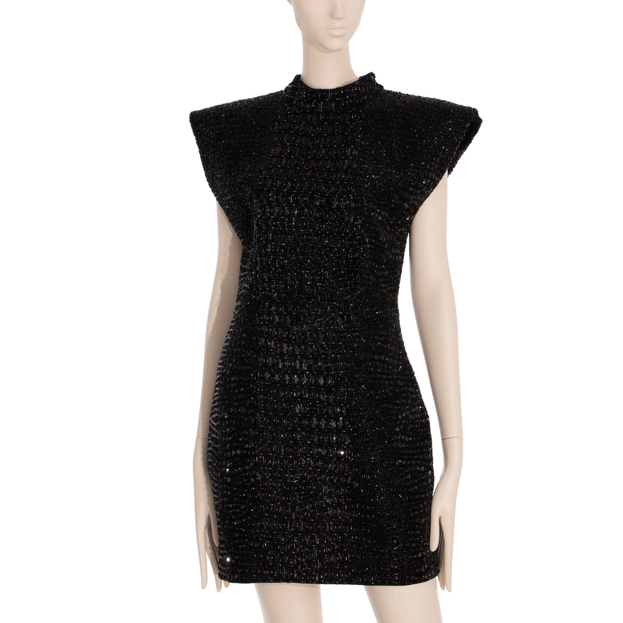Yves Saint Laurent Couture Schwarzes Abendkleid mit Krokodilperlenbesatz 36 Fr im Angebot 1