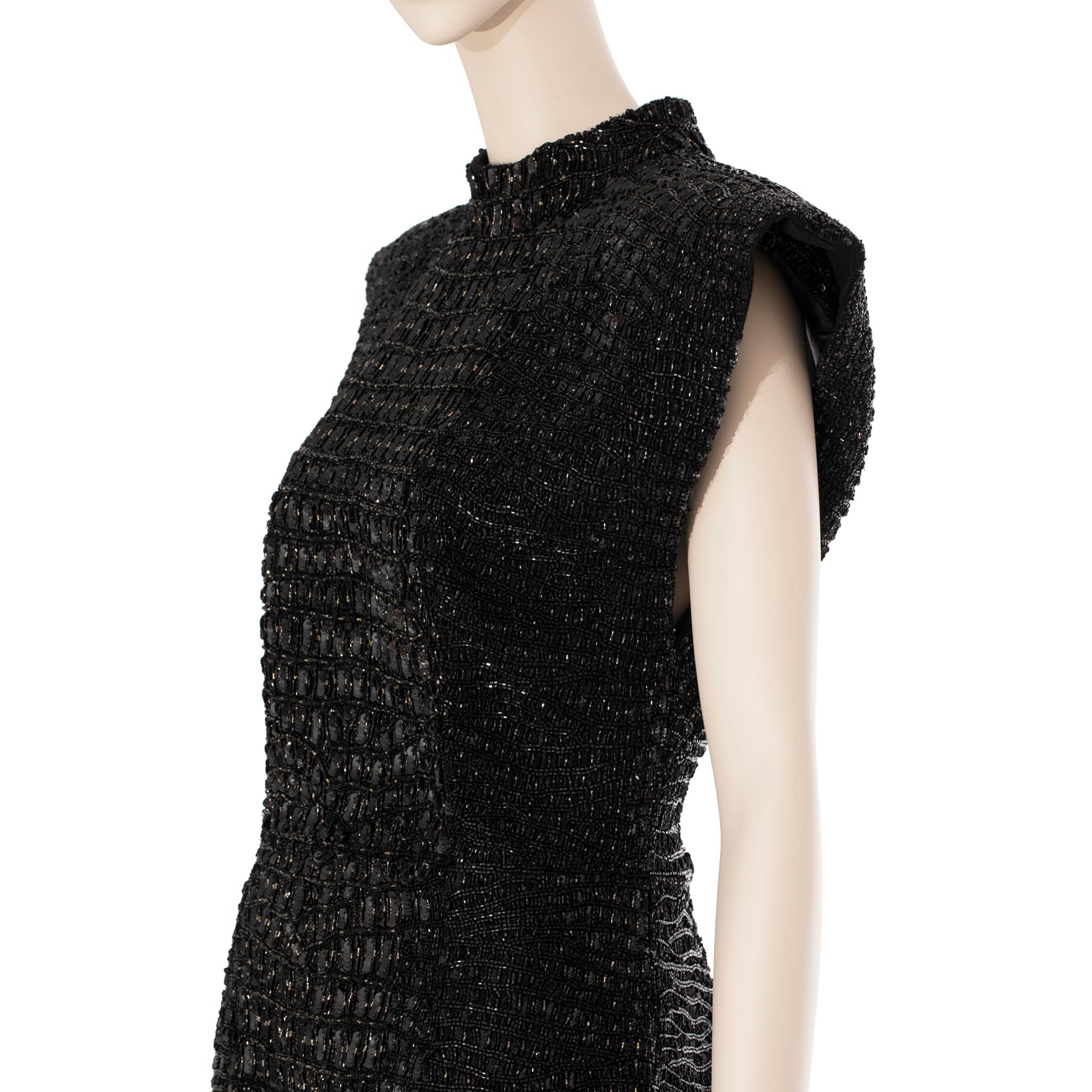 Yves Saint Laurent Couture Schwarzes Abendkleid mit Krokodilperlenbesatz 36 Fr im Angebot 2