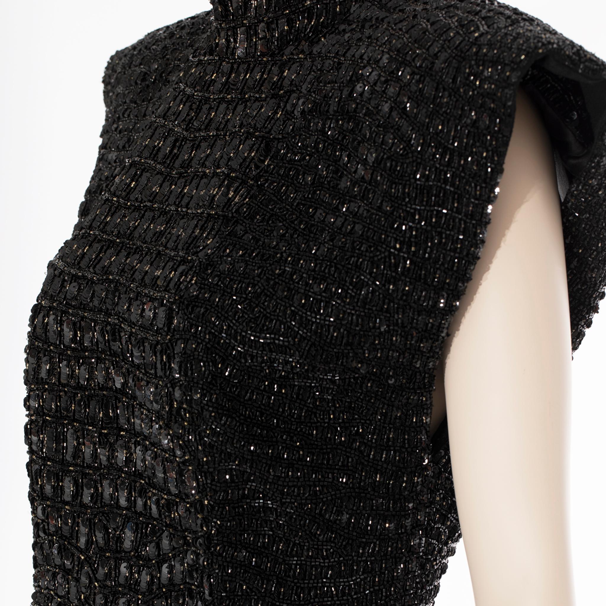 Yves Saint Laurent Couture Schwarzes Abendkleid mit Krokodilperlenbesatz 36 Fr im Angebot 3