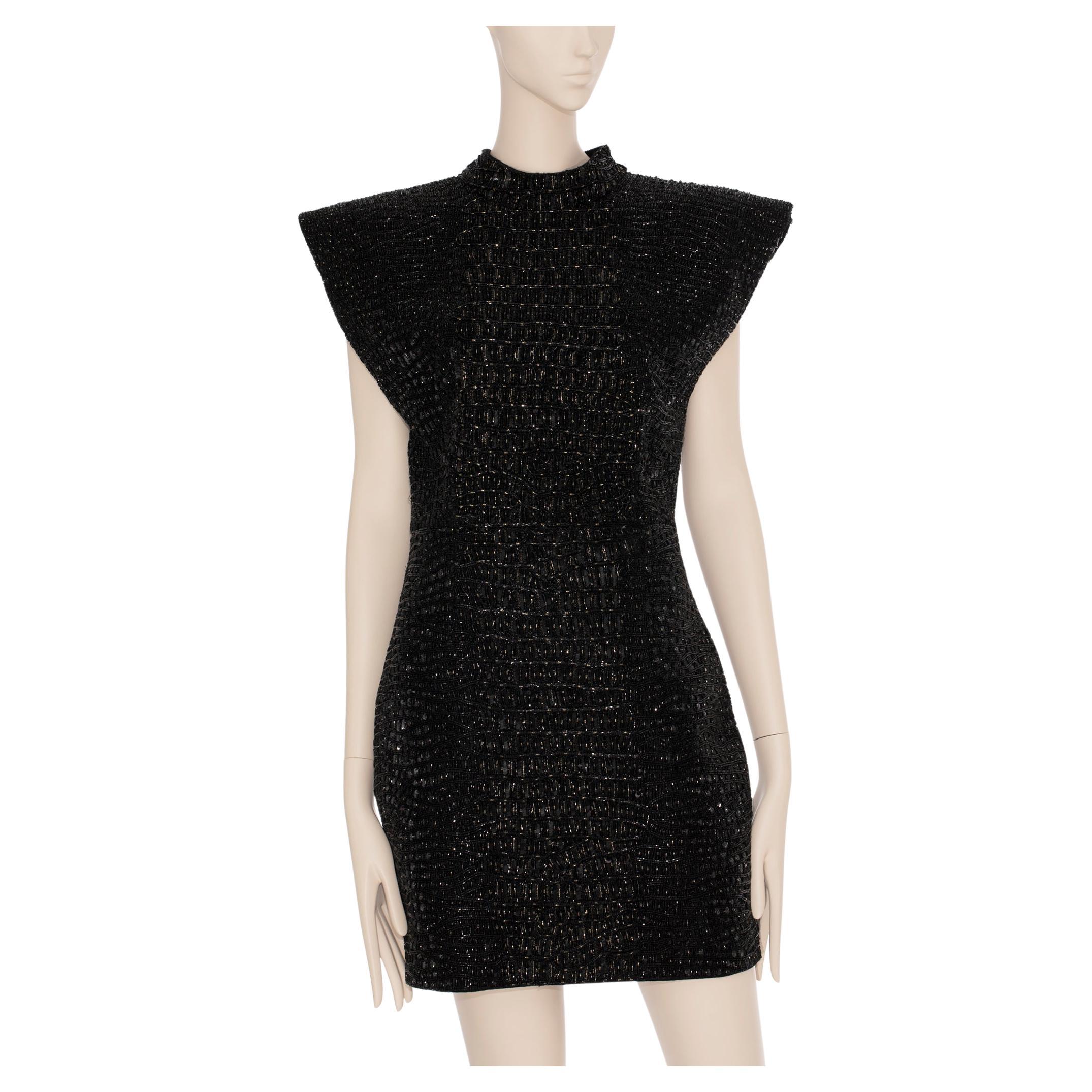 Yves Saint Laurent Couture Schwarzes Abendkleid mit Krokodilperlenbesatz 36 Fr im Angebot