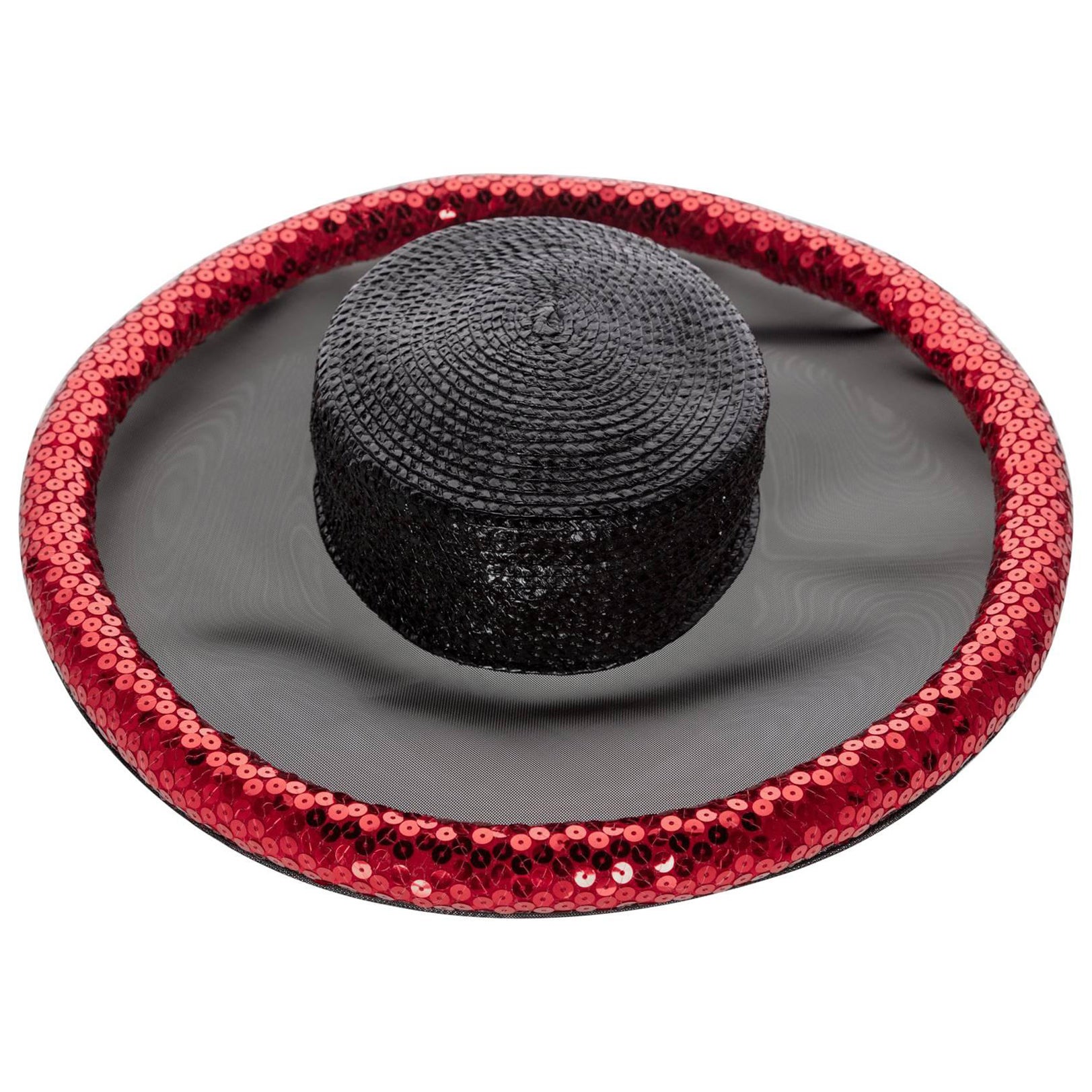 Yves Saint Laurent Couture Black Illusion Red Sequins Hat YSL, 1989 For Sale