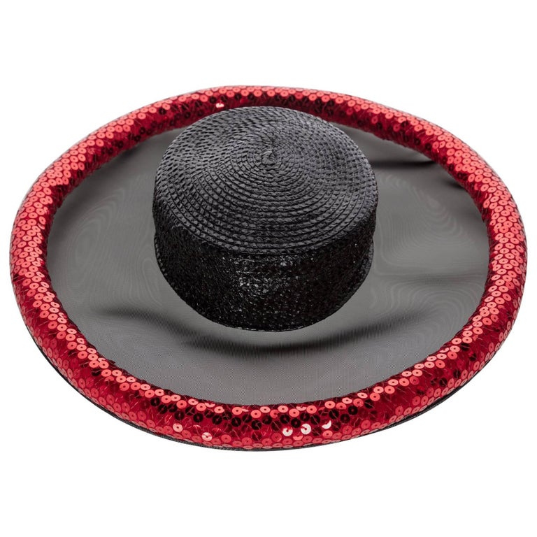 Yves Saint Laurent Couture Black Illusion Red Sequins Hat  display picture 2