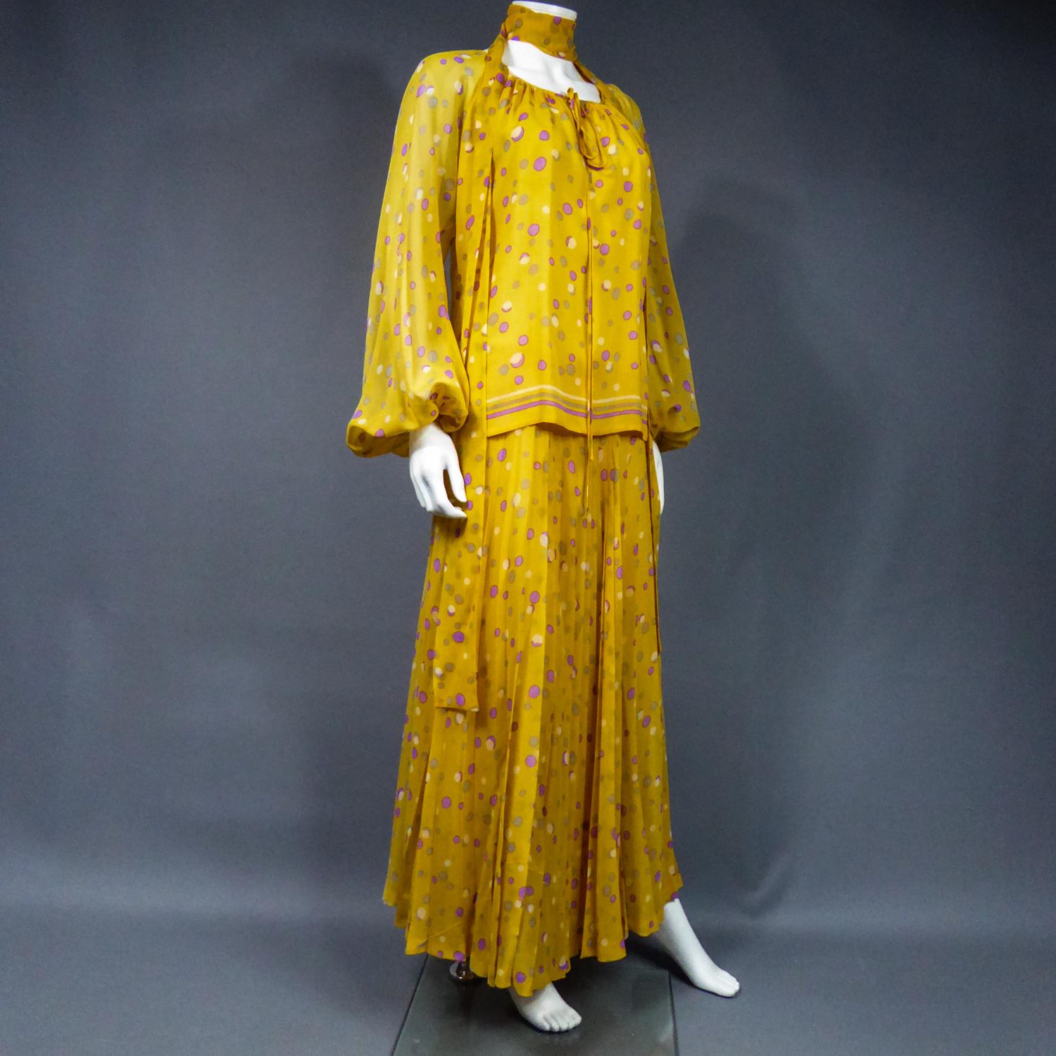 Yves Saint Laurent Couture Chiffon Blouse and Skirt Numbered 39377 Circa 1975 10