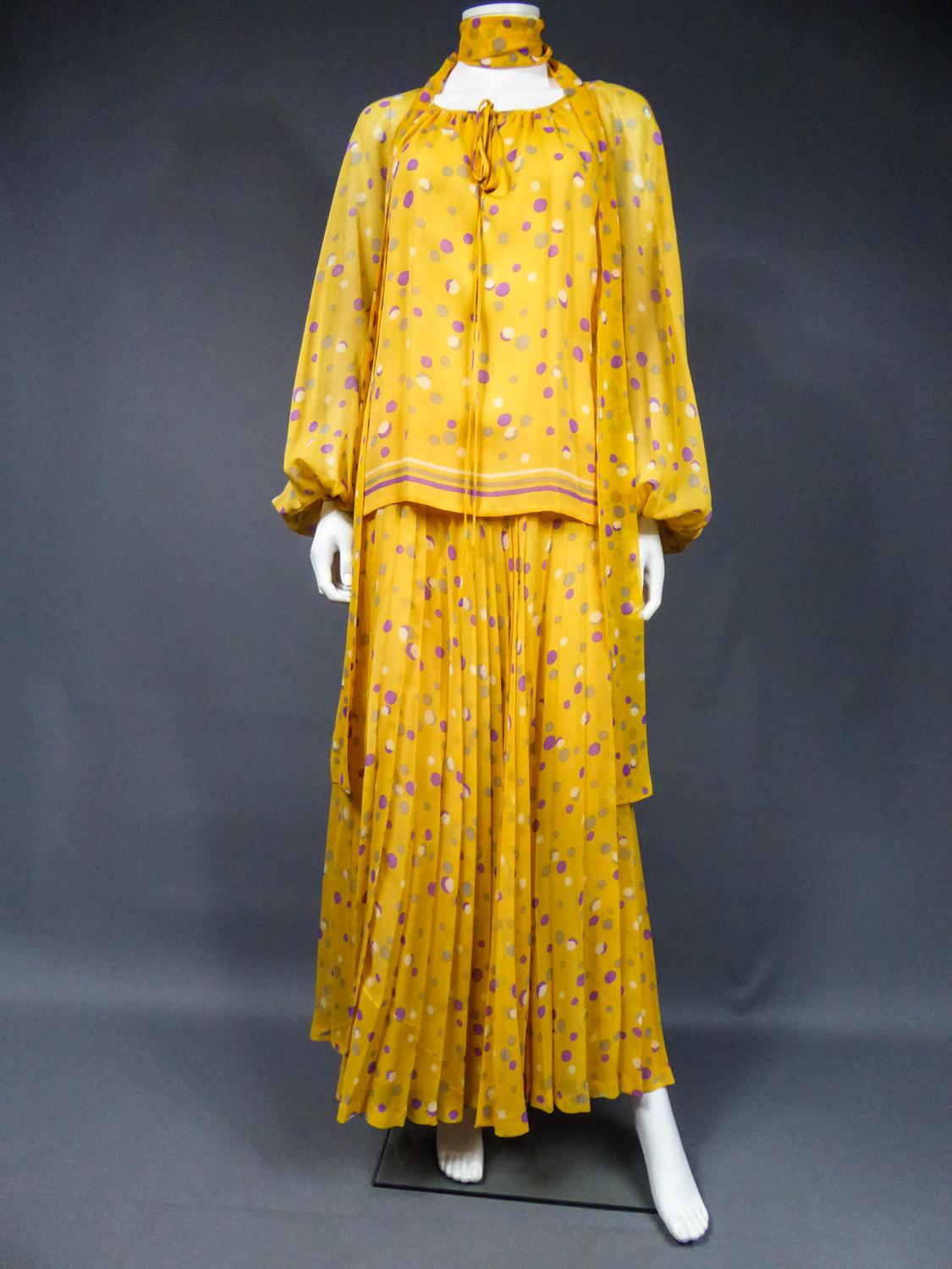 Women's Yves Saint Laurent Couture Chiffon Blouse and Skirt Numbered 39377 Circa 1975