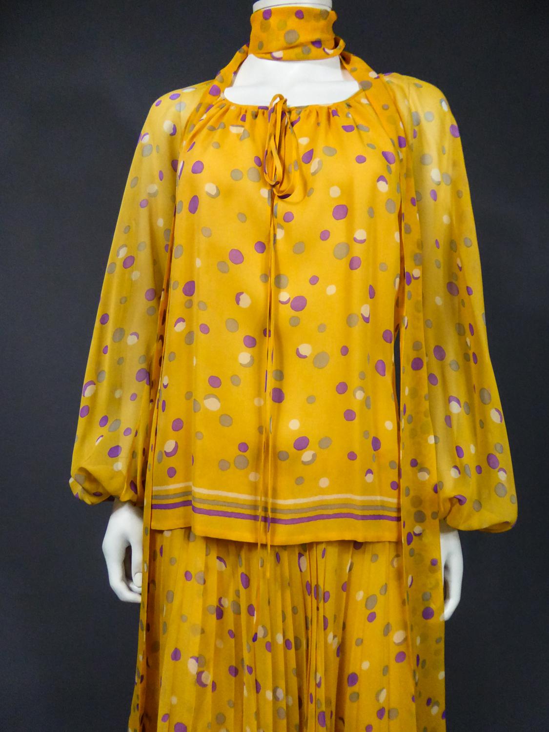 Yves Saint Laurent Couture Chiffon Blouse and Skirt Numbered 39377 Circa 1975 1