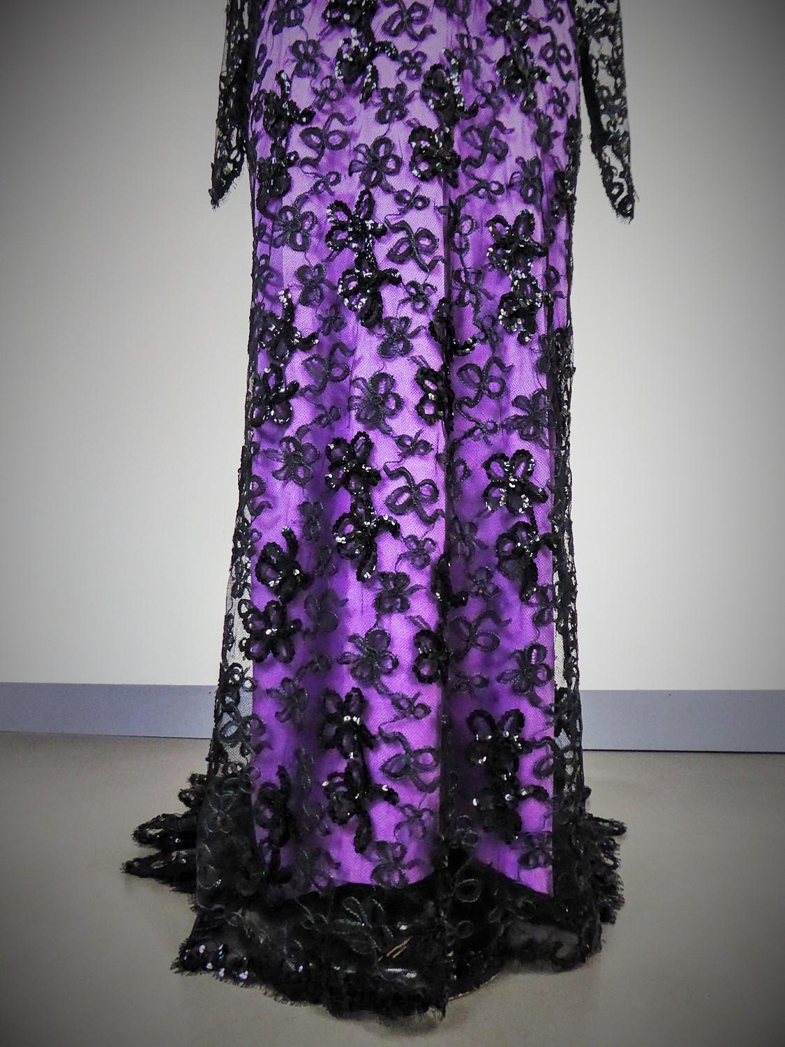 Black Yves Saint Laurent Couture Evening Gown Lace and Satin n. 59501 Collection 1985 For Sale
