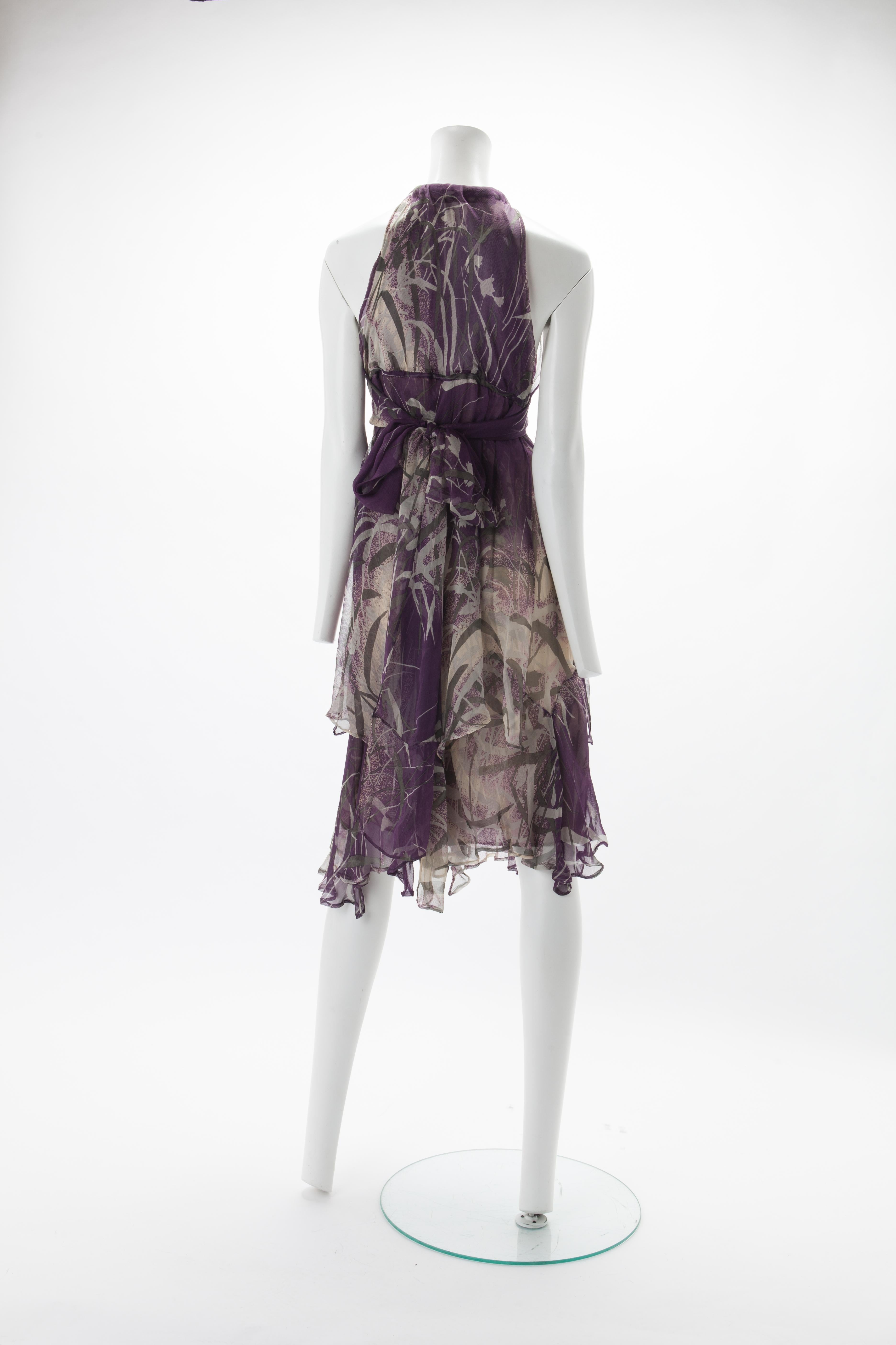 Gray Yves Saint Laurent Couture Foliage Printed Silk Chiffon Cocktail Dress, c.1970s.