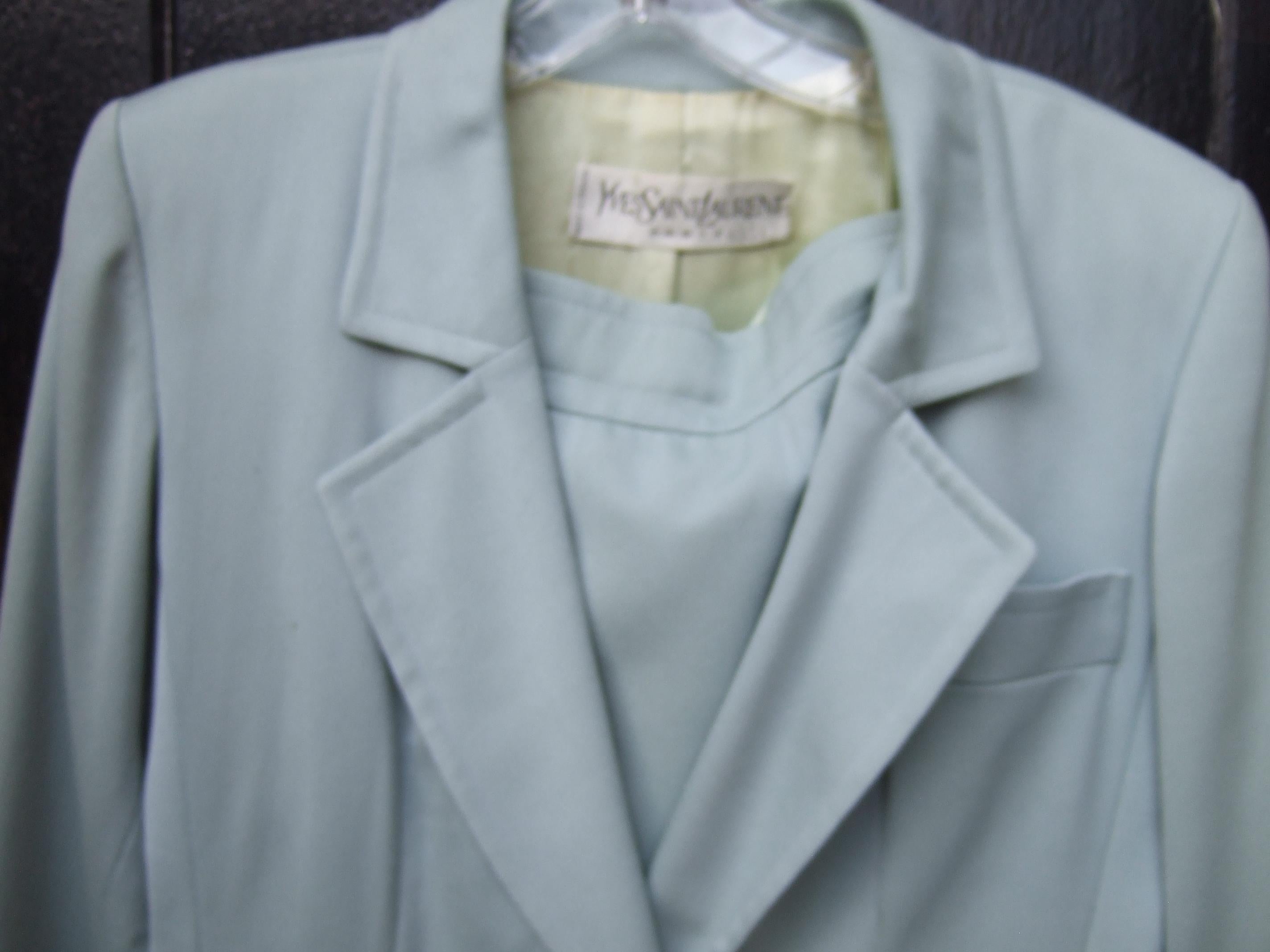 Yves Saint Laurent Couture Sage Green Suit. 1980's Power Dressing. For Sale 3