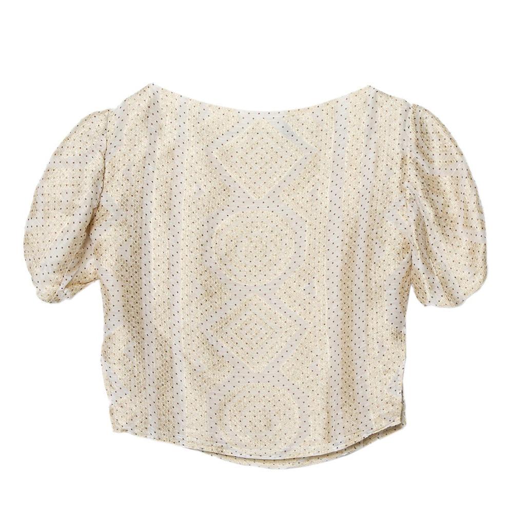 Yves Saint Laurent Cream Patterned Silk Top S