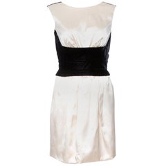 Yves Saint Laurent Cream Silk Velvet Trim Sleeveless Dress S