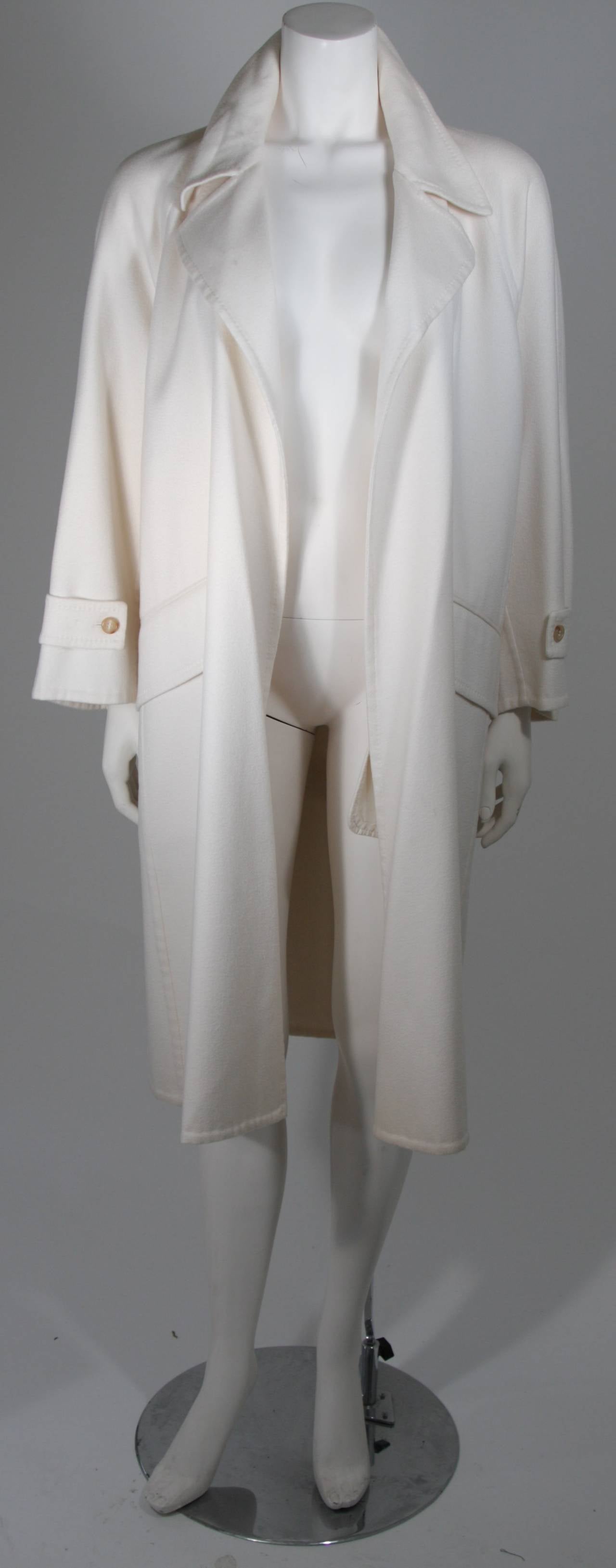 Gray Yves Saint Laurent Cream/White Cashmere Belted Trench Coat NWT For Sale