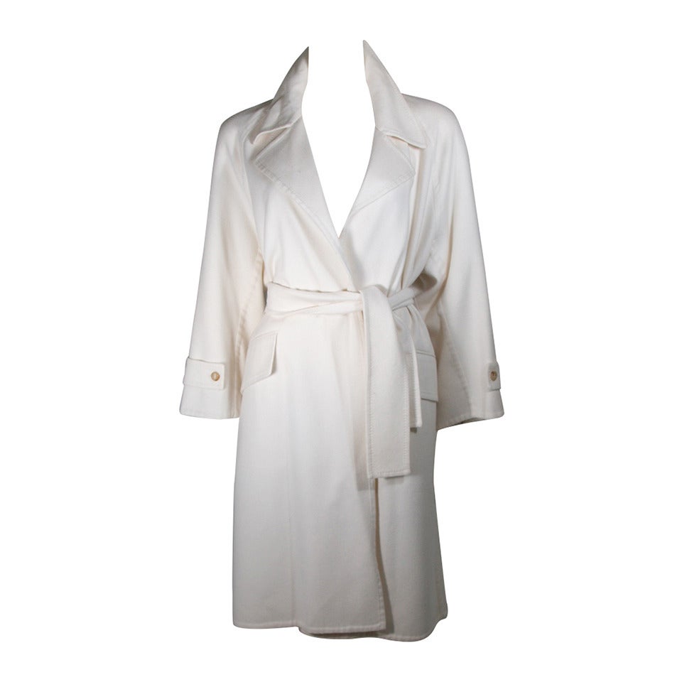 Yves Saint Laurent Cream/White Cashmere Belted Trench Coat NWT For Sale