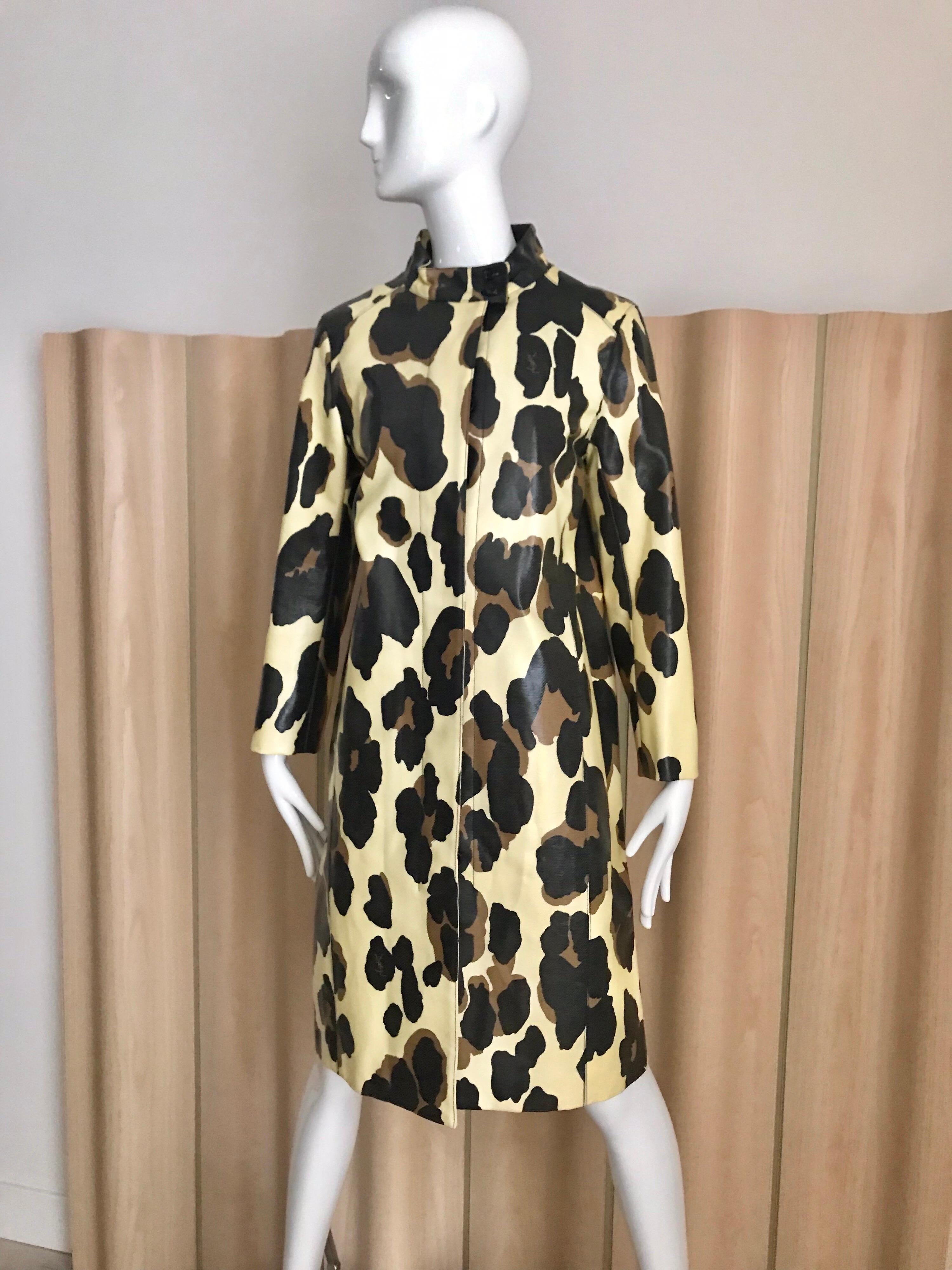 Yves Saint Laurent Creme and Brown Animal Print coat 6