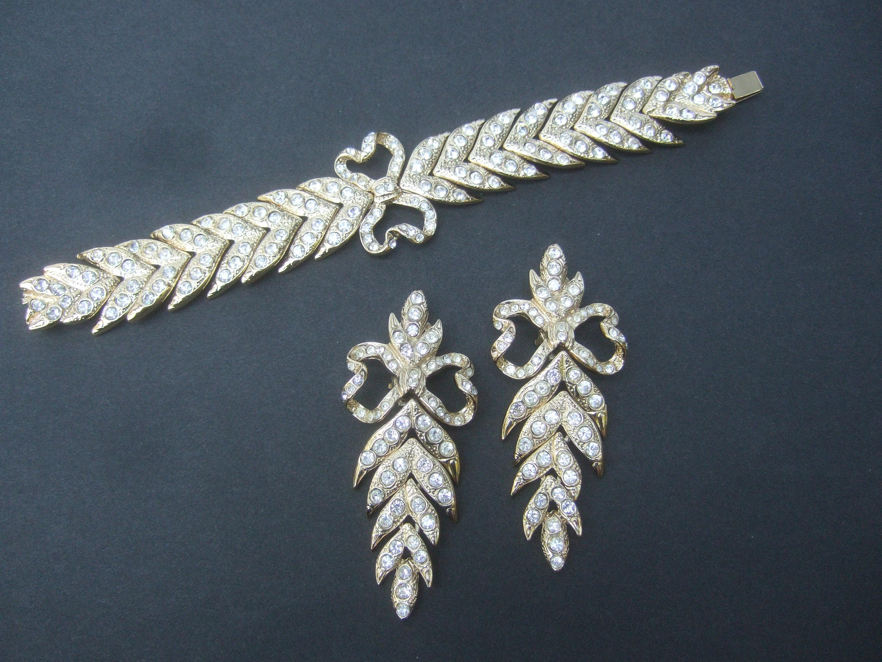 Yves Saint Laurent Crystal Articulated Bracelet & Statement Earrings c 1980s 7