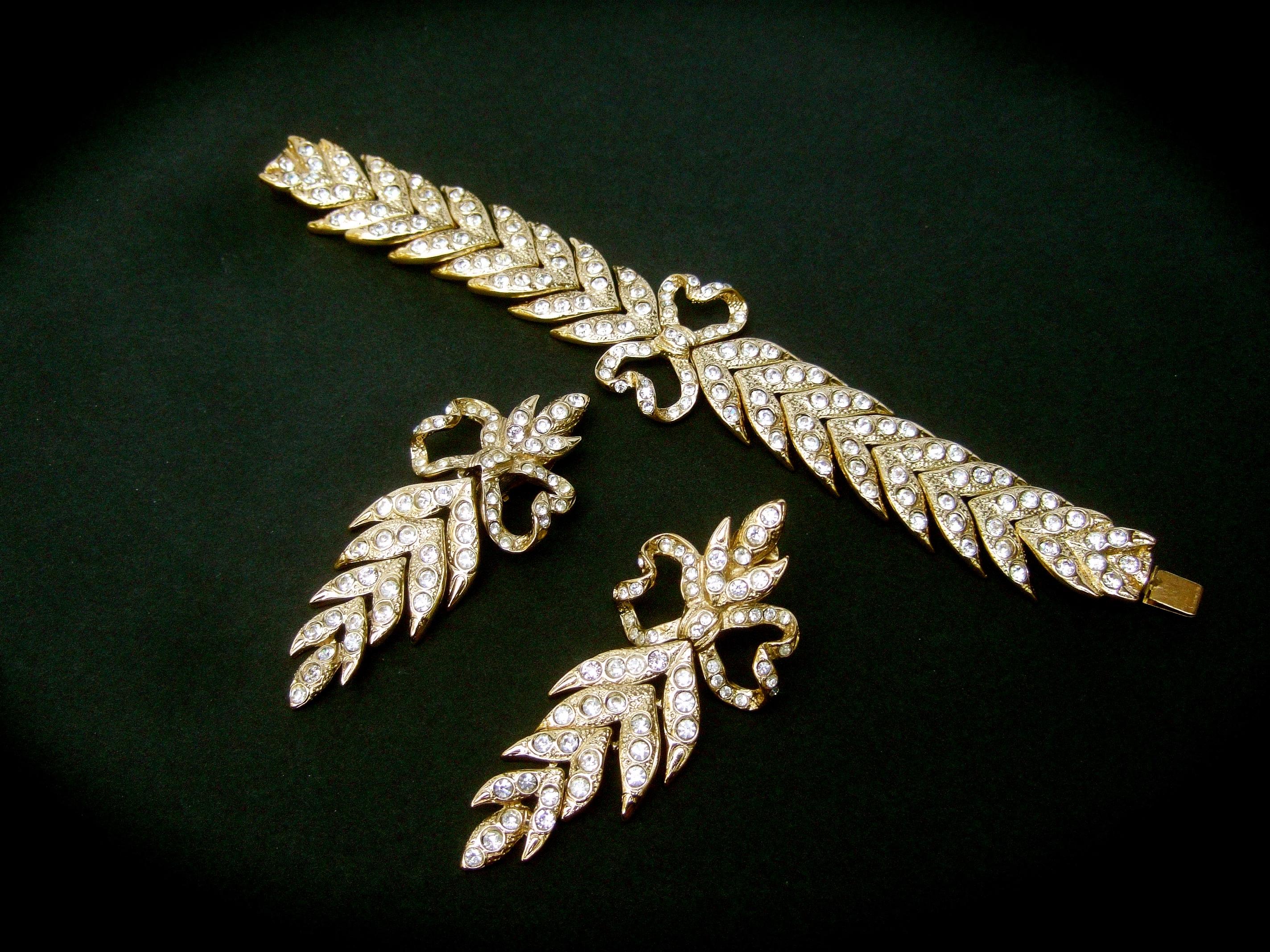 Yves Saint Laurent Crystal Articulated Bracelet & Statement Earrings c 1980s In Good Condition In University City, MO