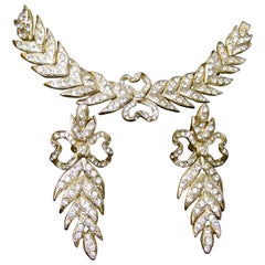 Yves Saint Laurent Crystal Articulated Bracelet & Statement Earrings c 1980s