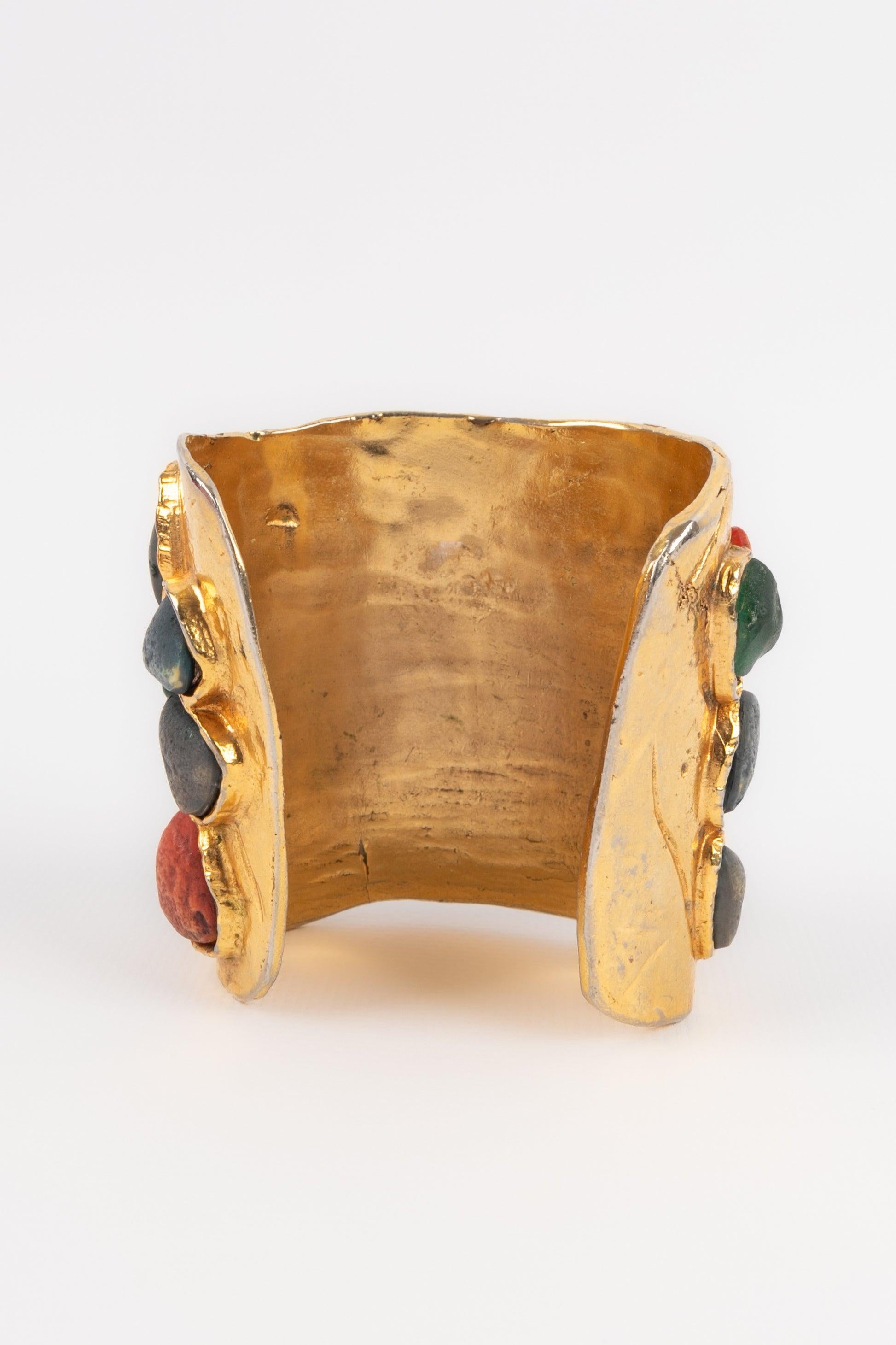 Yves Saint Laurent Cuff Bracelet Ornamented with Resin Cabochons For Sale 1