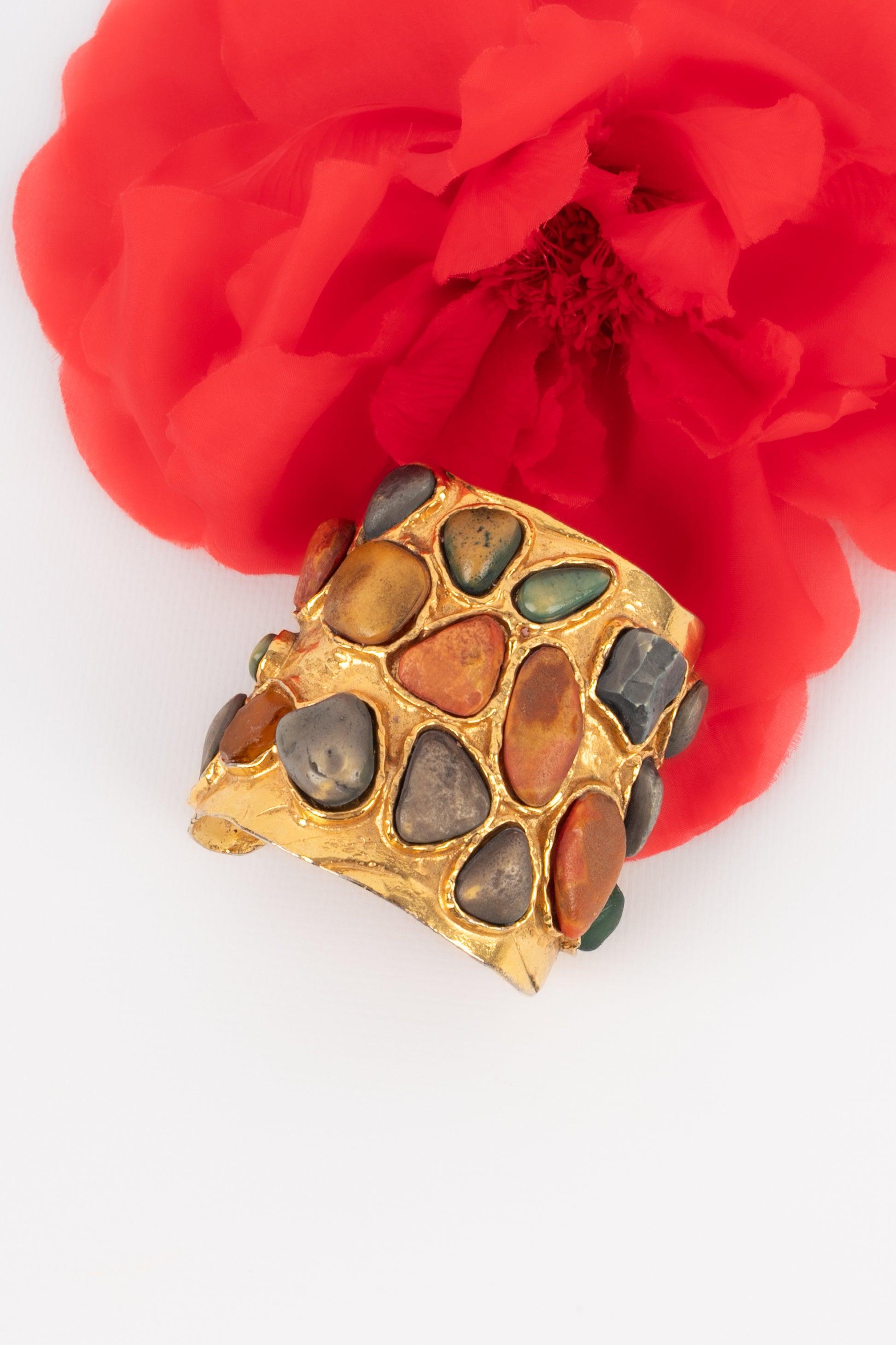 Yves Saint Laurent Cuff Bracelet Ornamented with Resin Cabochons For Sale 5