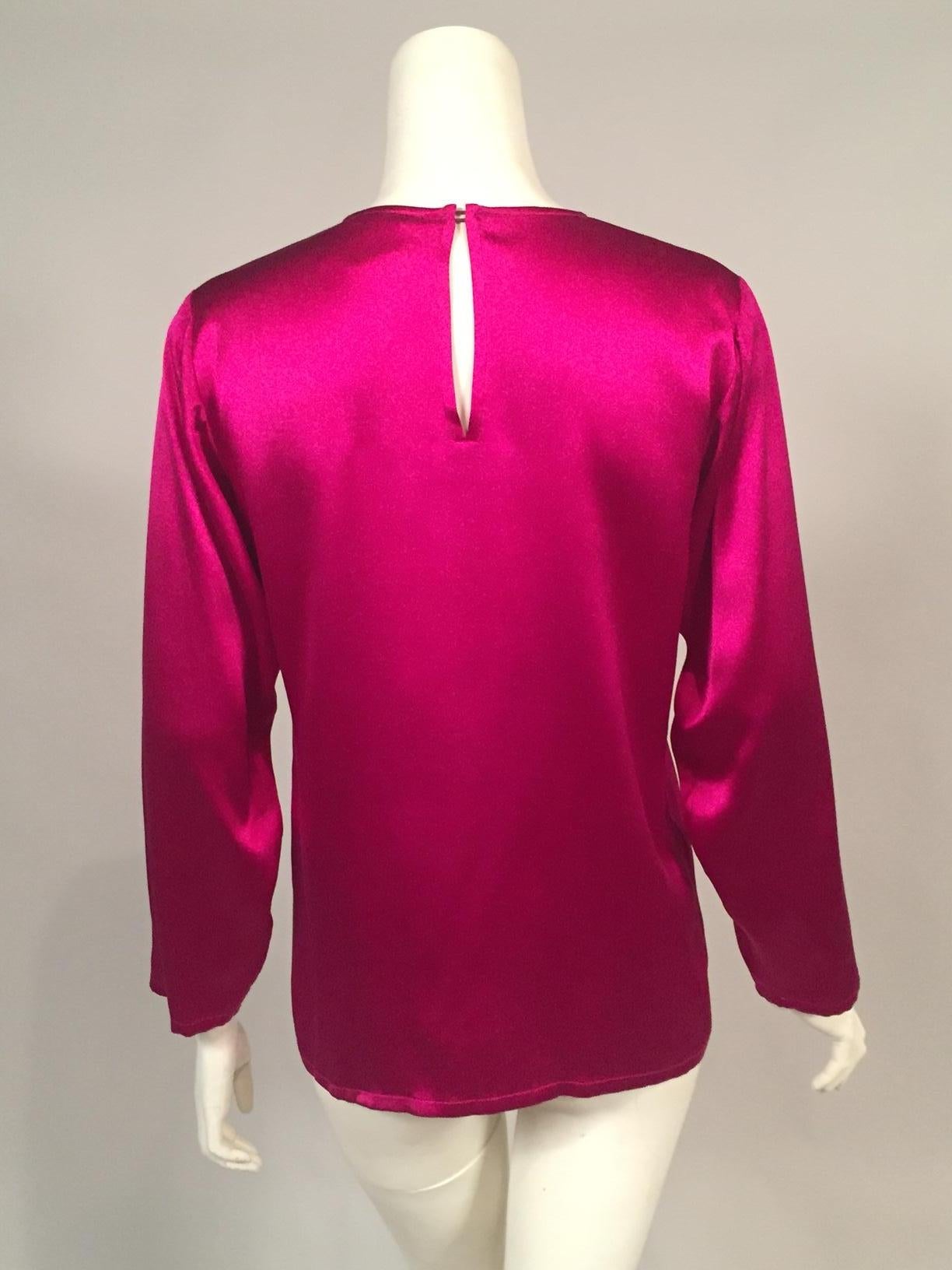 Yves Saint Laurent Cyclamen Pink Silk Charmeuse Blouse In Excellent Condition For Sale In New Hope, PA