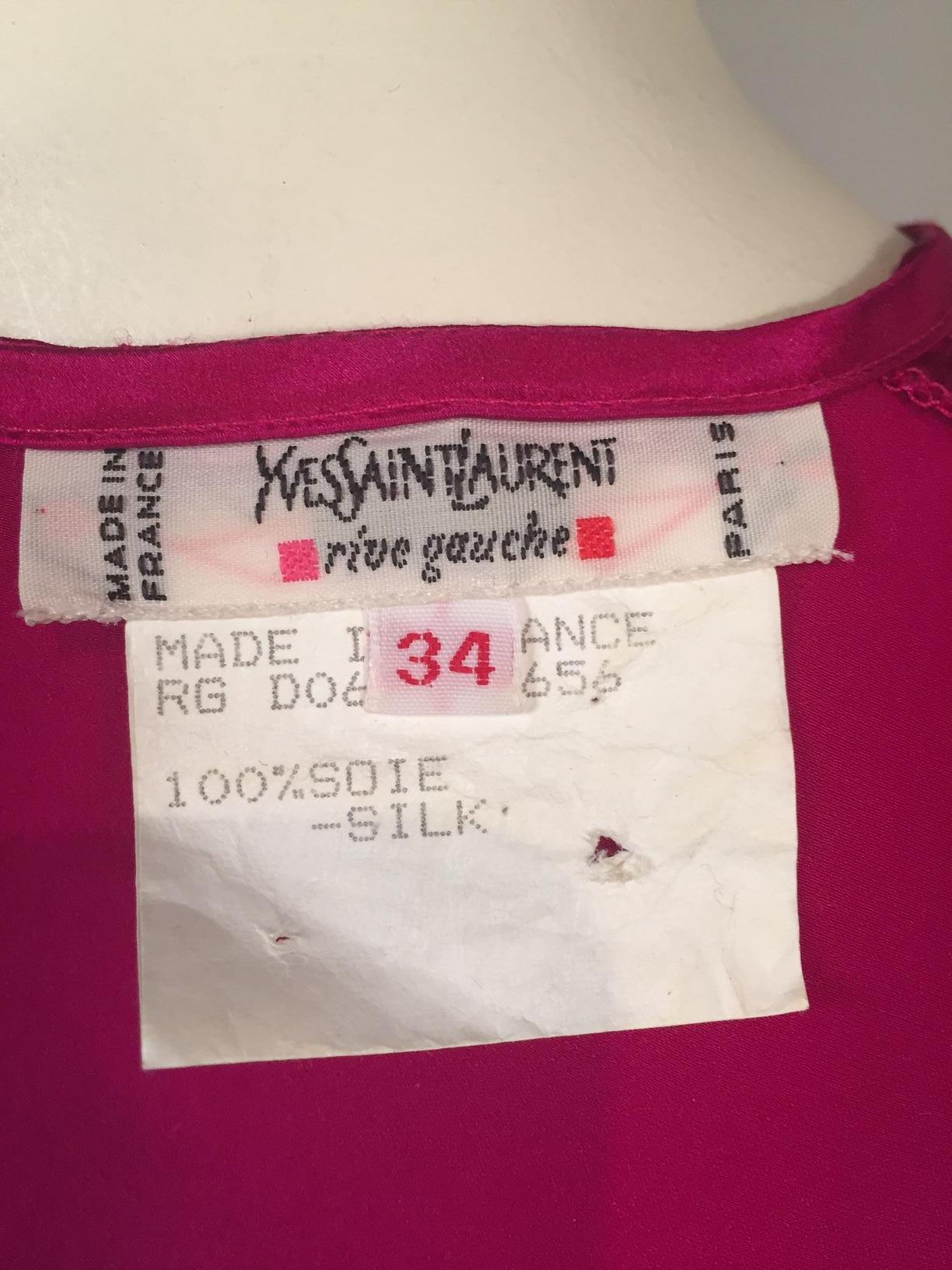 Yves Saint Laurent Cyclamen Pink Silk Charmeuse Blouse For Sale 1