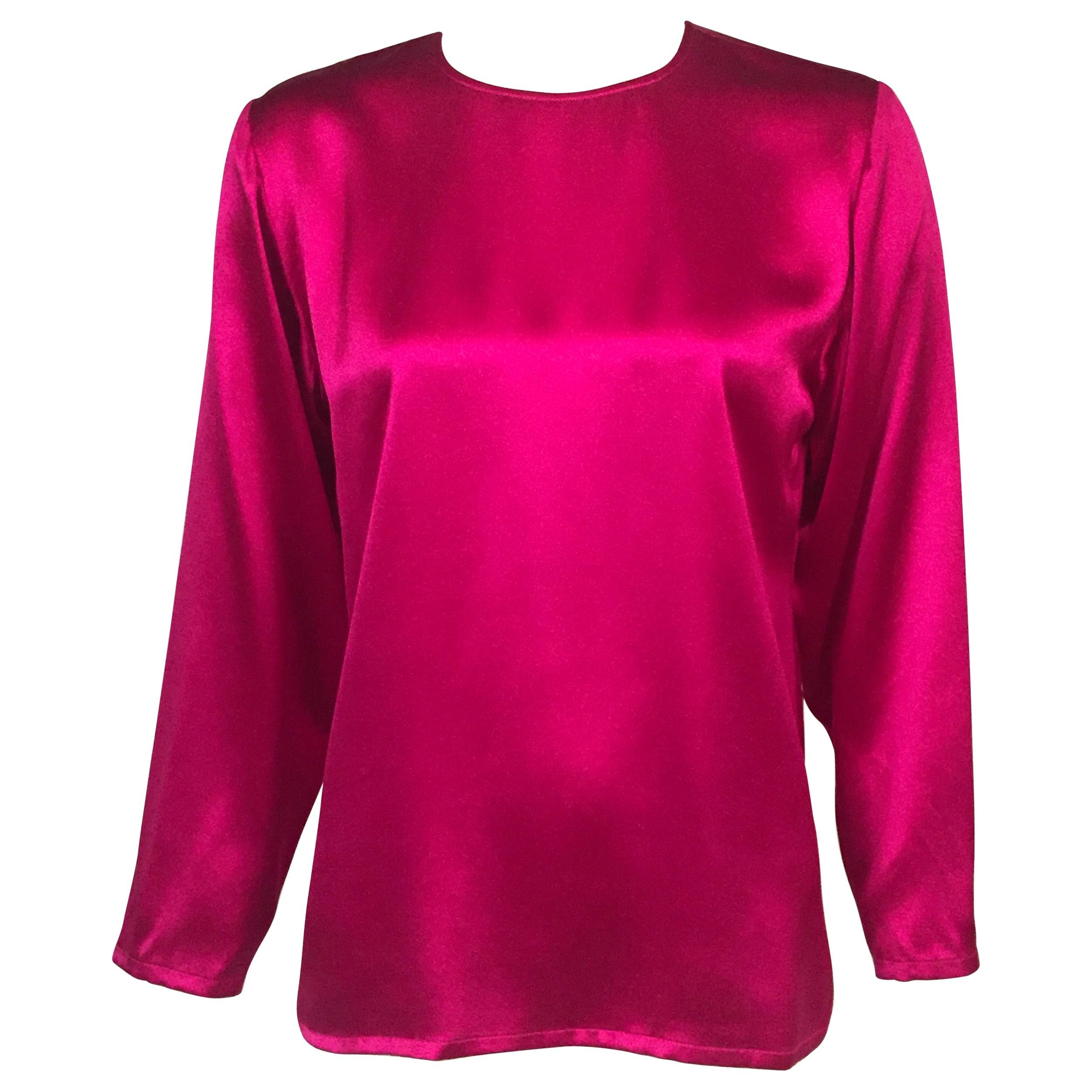 Yves Saint Laurent Cyclamen Pink Silk Charmeuse Blouse For Sale