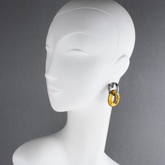 Yves Saint Laurent Dangle Gunmetal and Faceted Crystal Clip Earrings