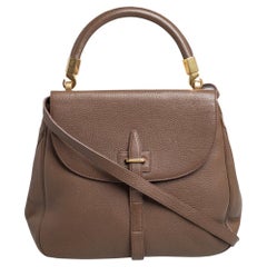 Yves Saint Laurent Dark Beige Leather Flap Top Handle Bag