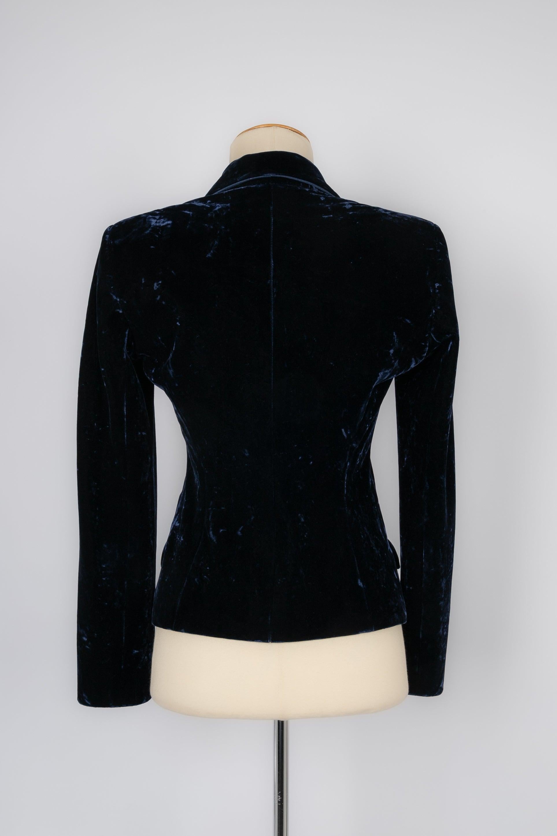 Yves Saint Laurent Dark-Blue Velvet Jacket with Satin Collar Reverse In Excellent Condition For Sale In SAINT-OUEN-SUR-SEINE, FR