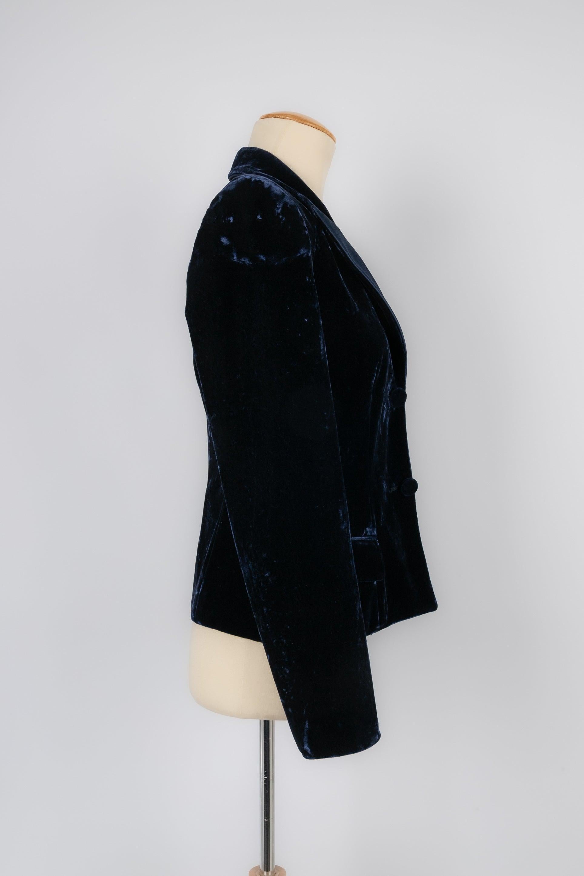 Women's Yves Saint Laurent Dark-Blue Velvet Jacket with Satin Collar Reverse For Sale
