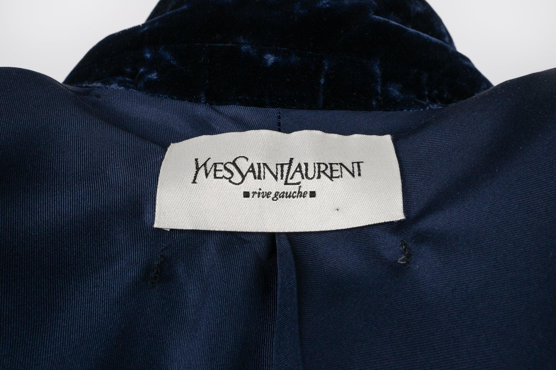 Yves Saint Laurent Dark-Blue Velvet Jacket with Satin Collar Reverse For Sale 4